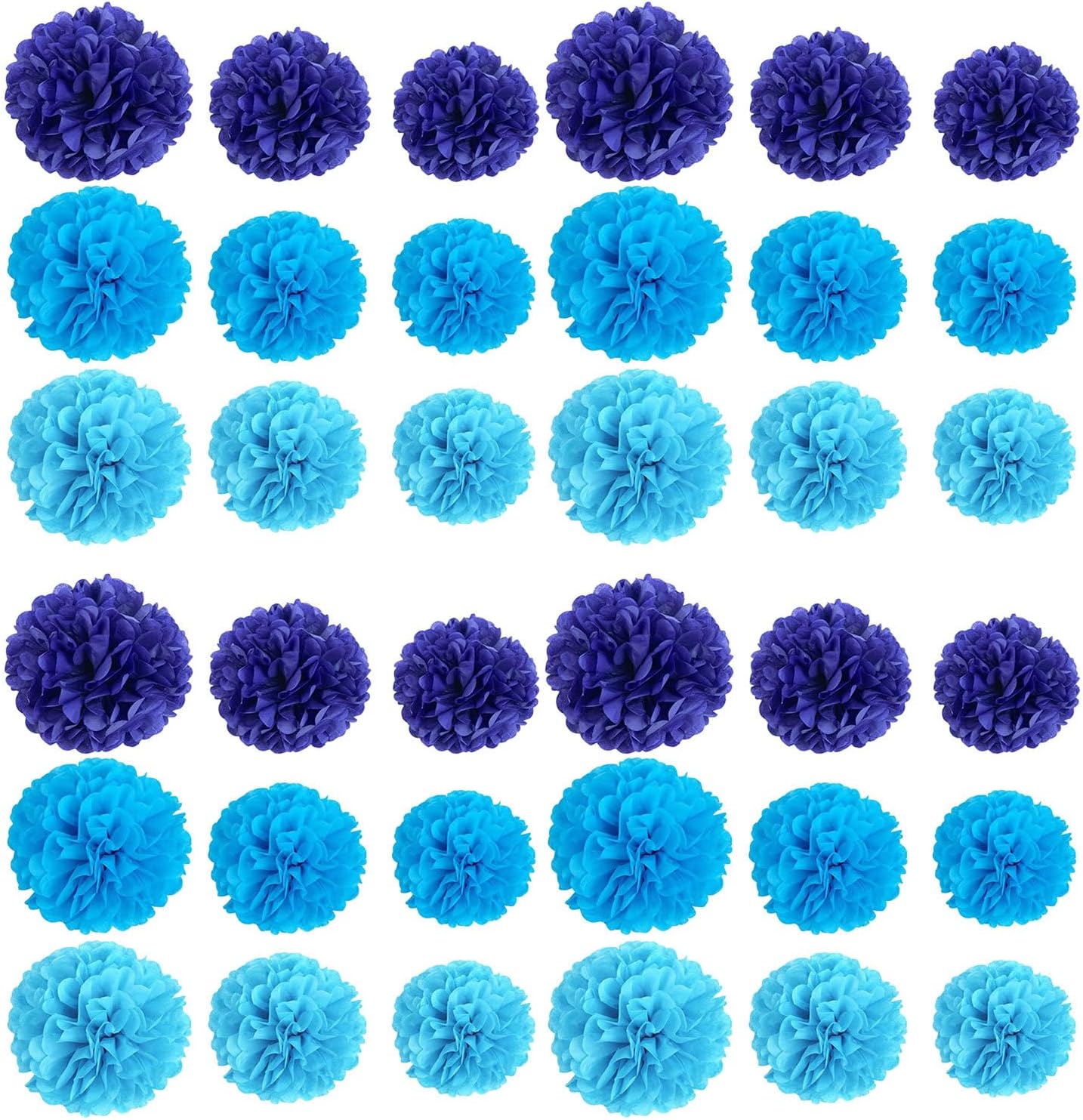YARNOW 1 Set Tissue Paper Pom Poms: 8/10/12" Blue Paper Flower Hanging Decorations for Birthday Baby Shower Wedding Graduation Engagement Party, Romantic Ceiling and Wall Decor
