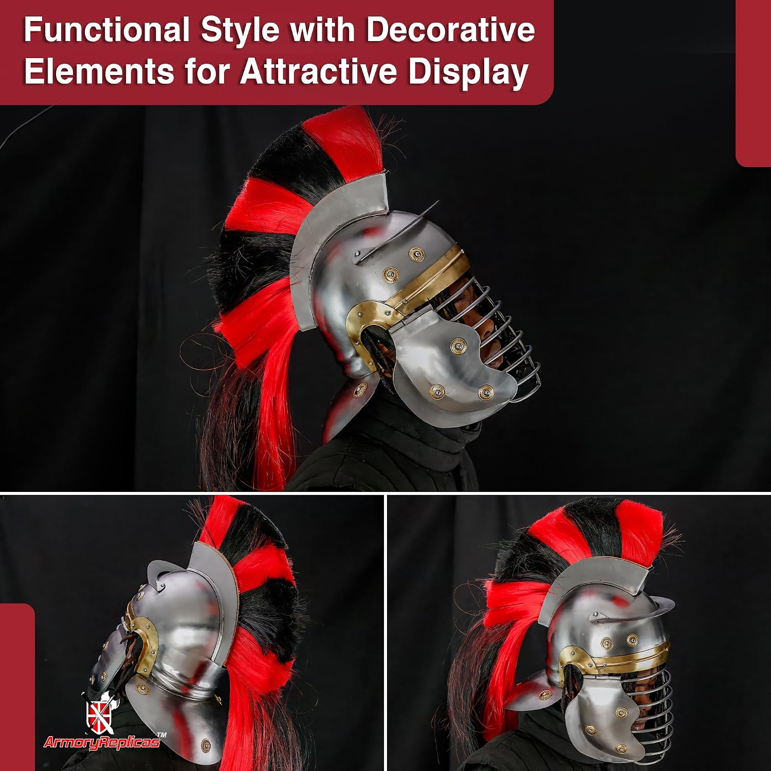 Armory Replica Legionary Gladiator Helmet Combat-Ready Steel Head Protection Authentic 18 Gauge Steel Armor for Reenactments Cosplay & Collectors