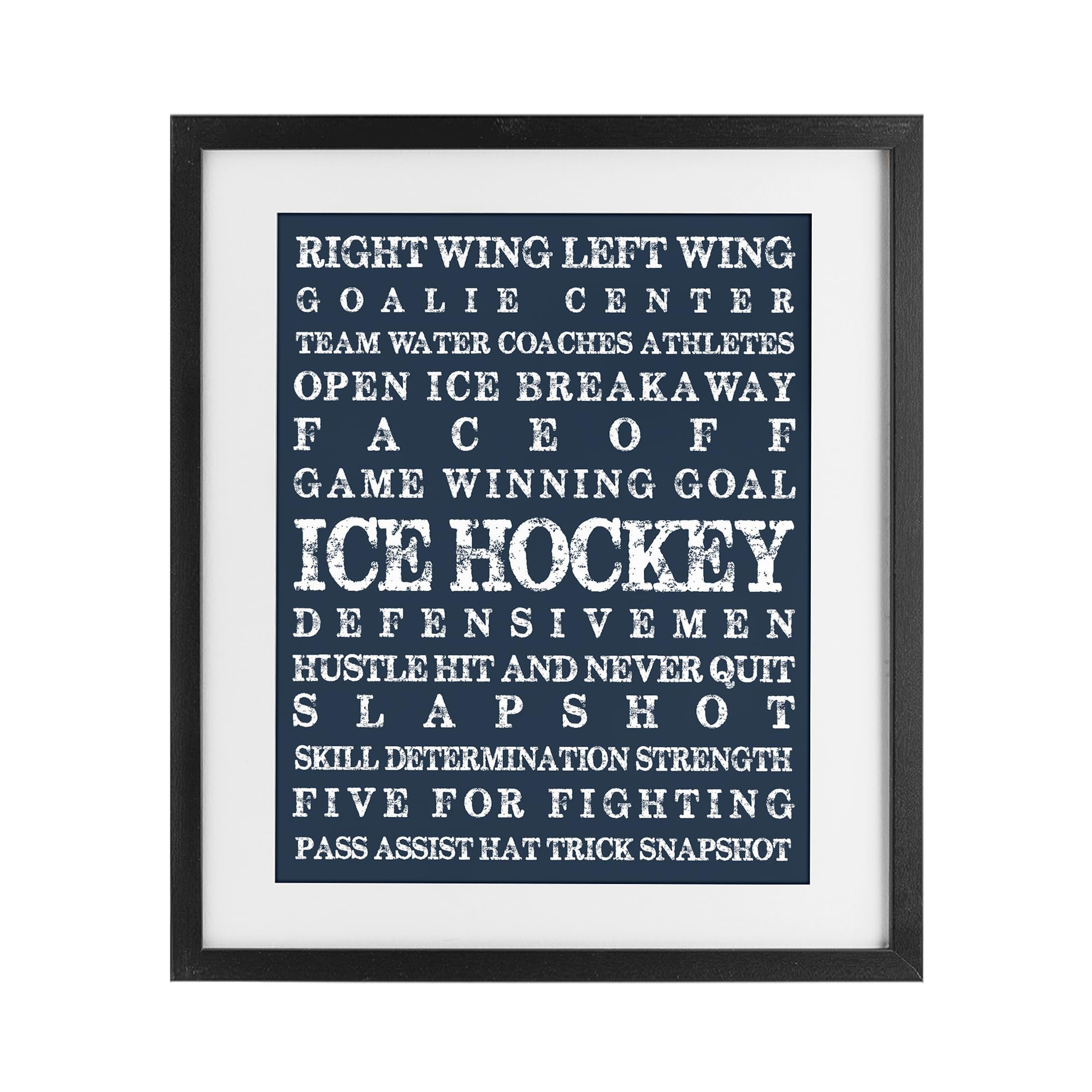 Stupell Industries Midnight Black (Textured) 'Ice Hockey Expressions'| Framed Print Under Glass
