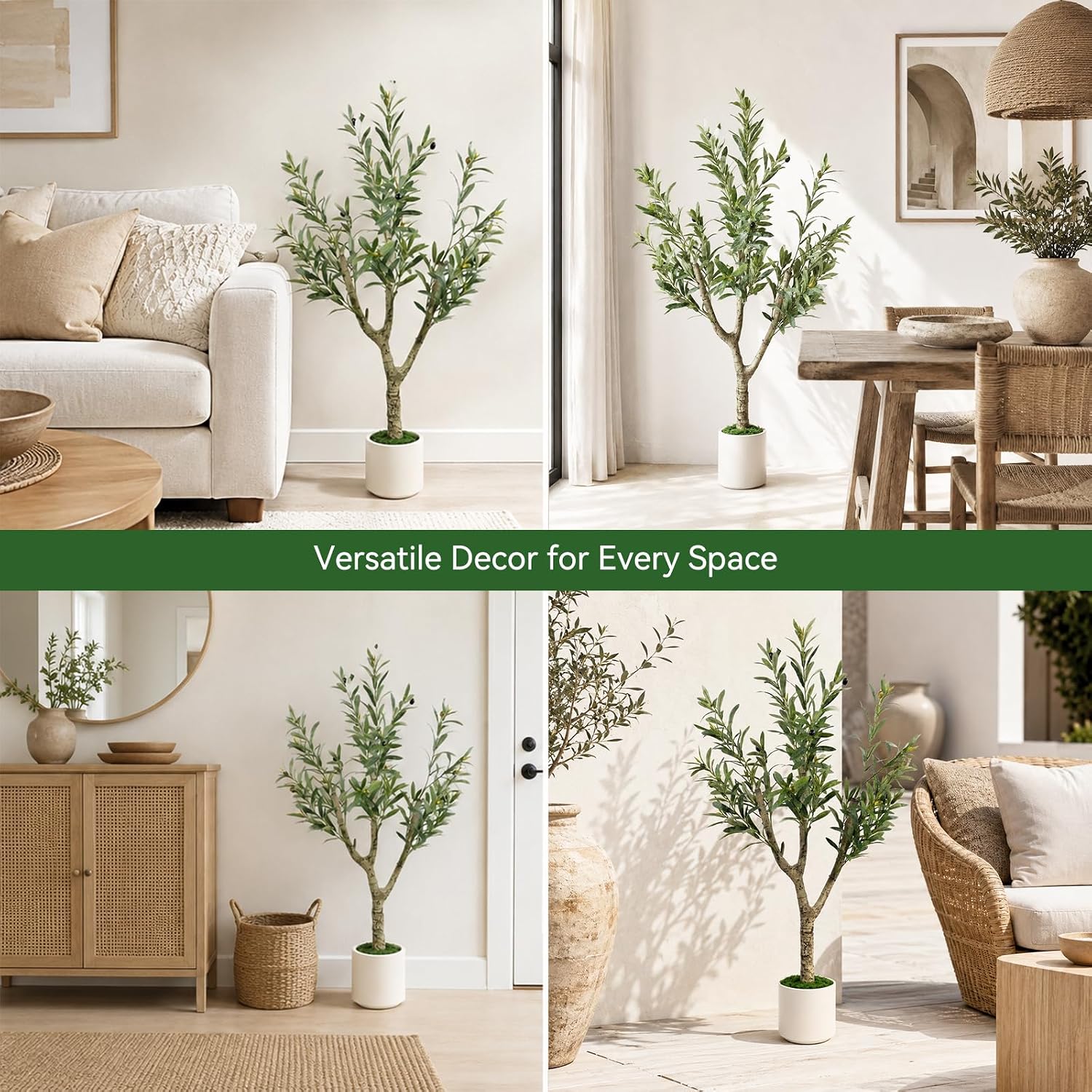 Olive Trees Artificial Indoor, 4ft Tall Olive Tree with White Planter, Faux olive tree with Natural Wood Trunk & Realistic Leaves & Lifelike Fruits, Artificial Plants for Home Decor Office Living Room