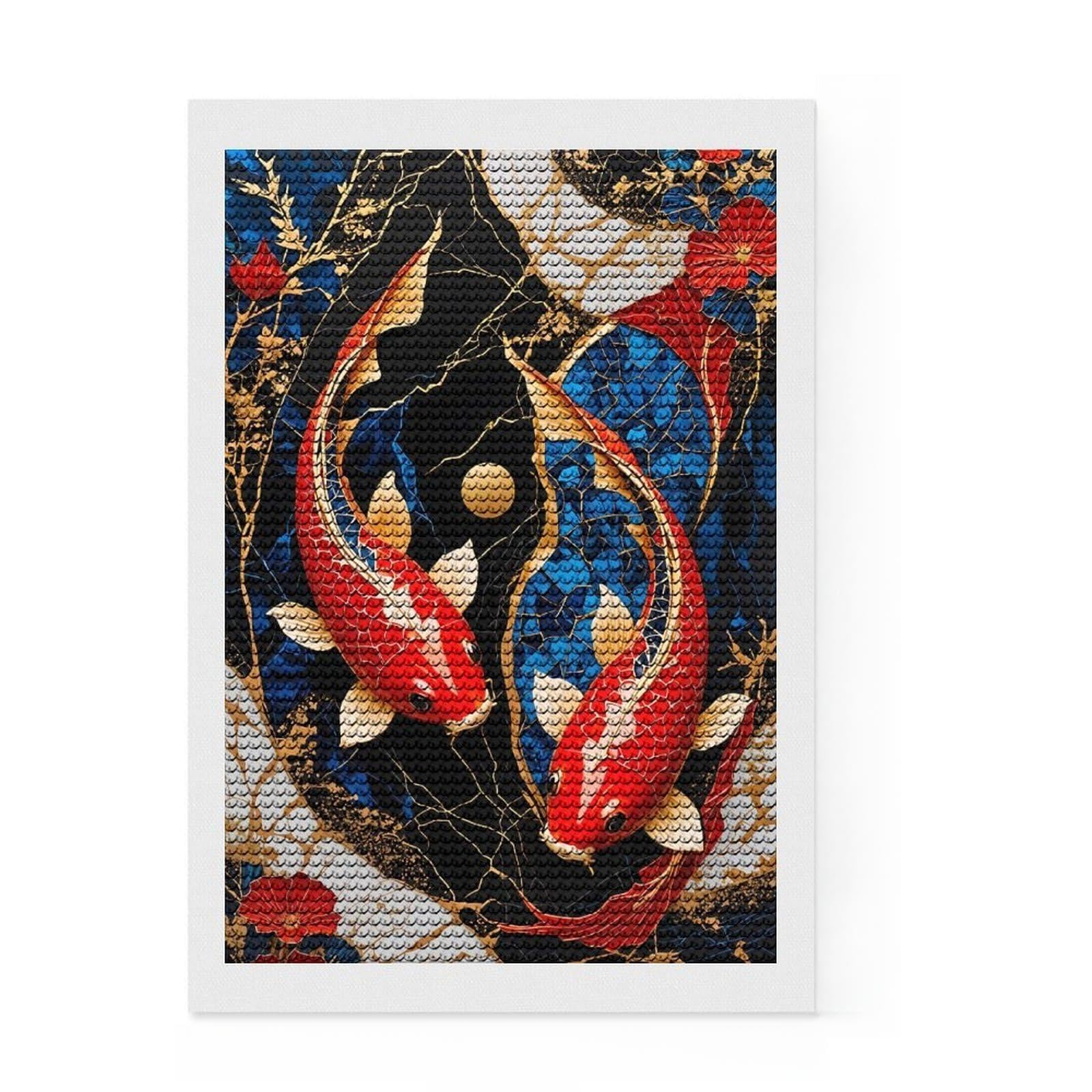 Junmoney Koi Fish Kintsugi Art Diamond Painting Set 8"x12", Creative Leisure Activity, Office Decor, for Craft Lovers, Birthday Gift