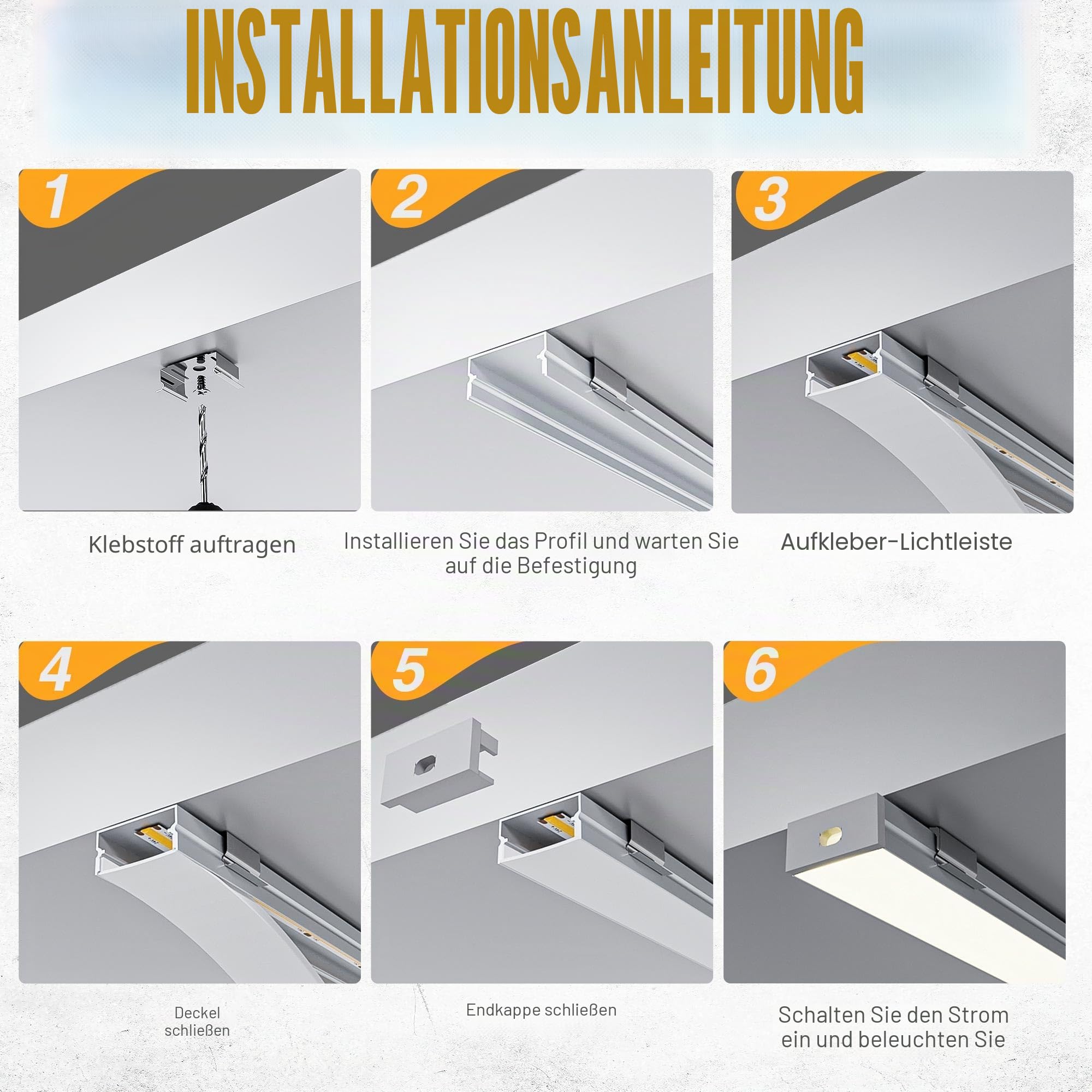 LED Profil 2m, Aluminium Profil für Streifen bis 17mm, Schiene mit Milchiger Abdeckung, Kanal Komplettset mit Endkappen, Clips und Schrauben, Größe 19.3×9.8mm (10 * 2M(Totale 20M))