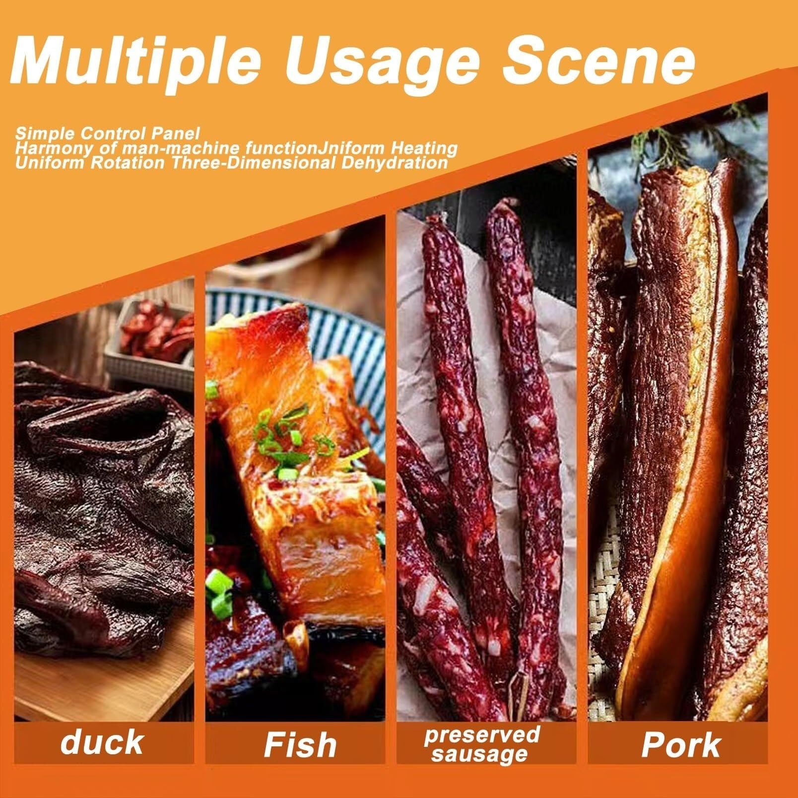 Essiccatore per alimenti commerciale, essiccatore rotativo per carne, carne e frutta asciugatrice con timer digitale, pannello intelligente a LED per manzo, salsiccia, pancetta ecc