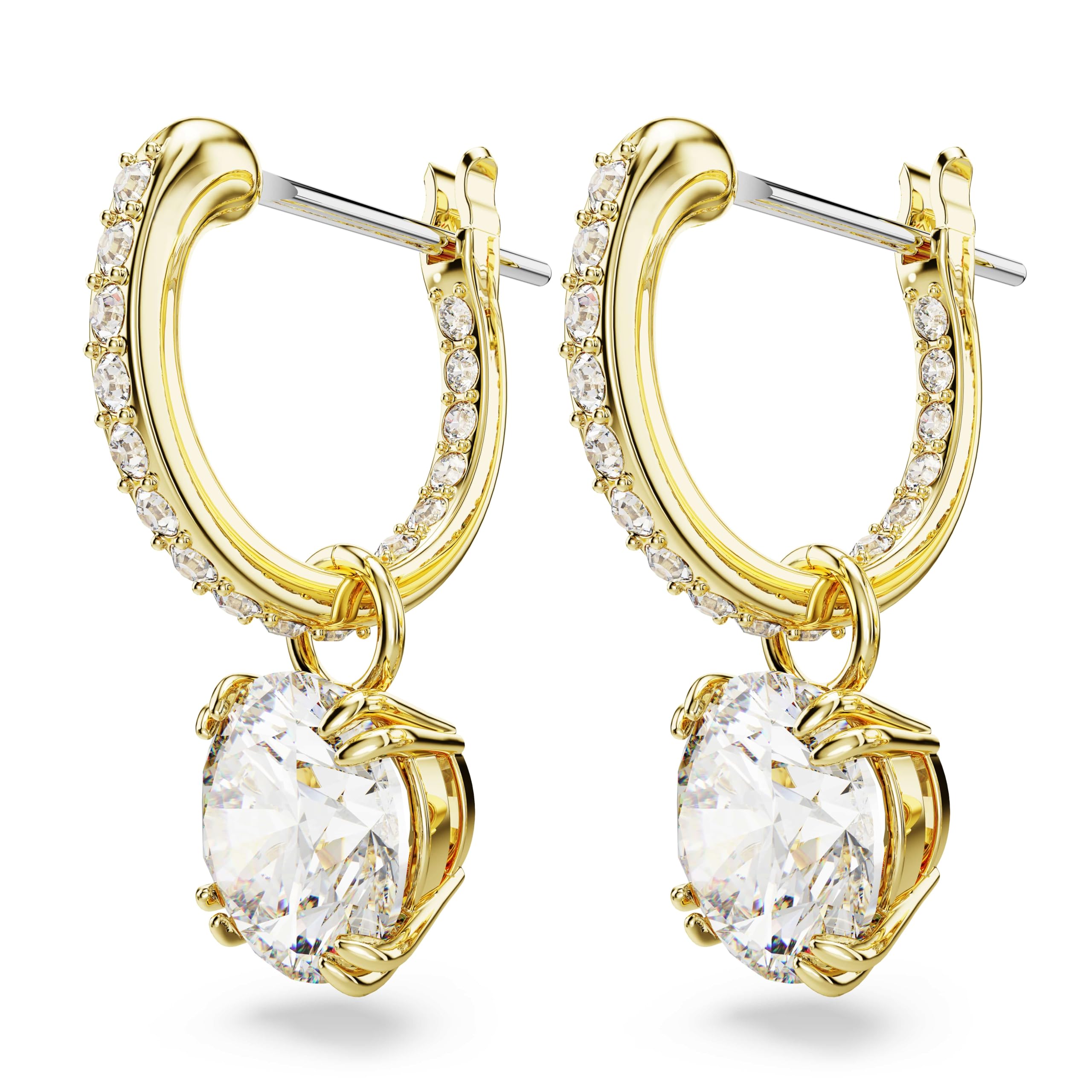 Swarovski Stilla Drop-Ohrhänger, Rundschliff, Weiß, Goldlegierungsschicht