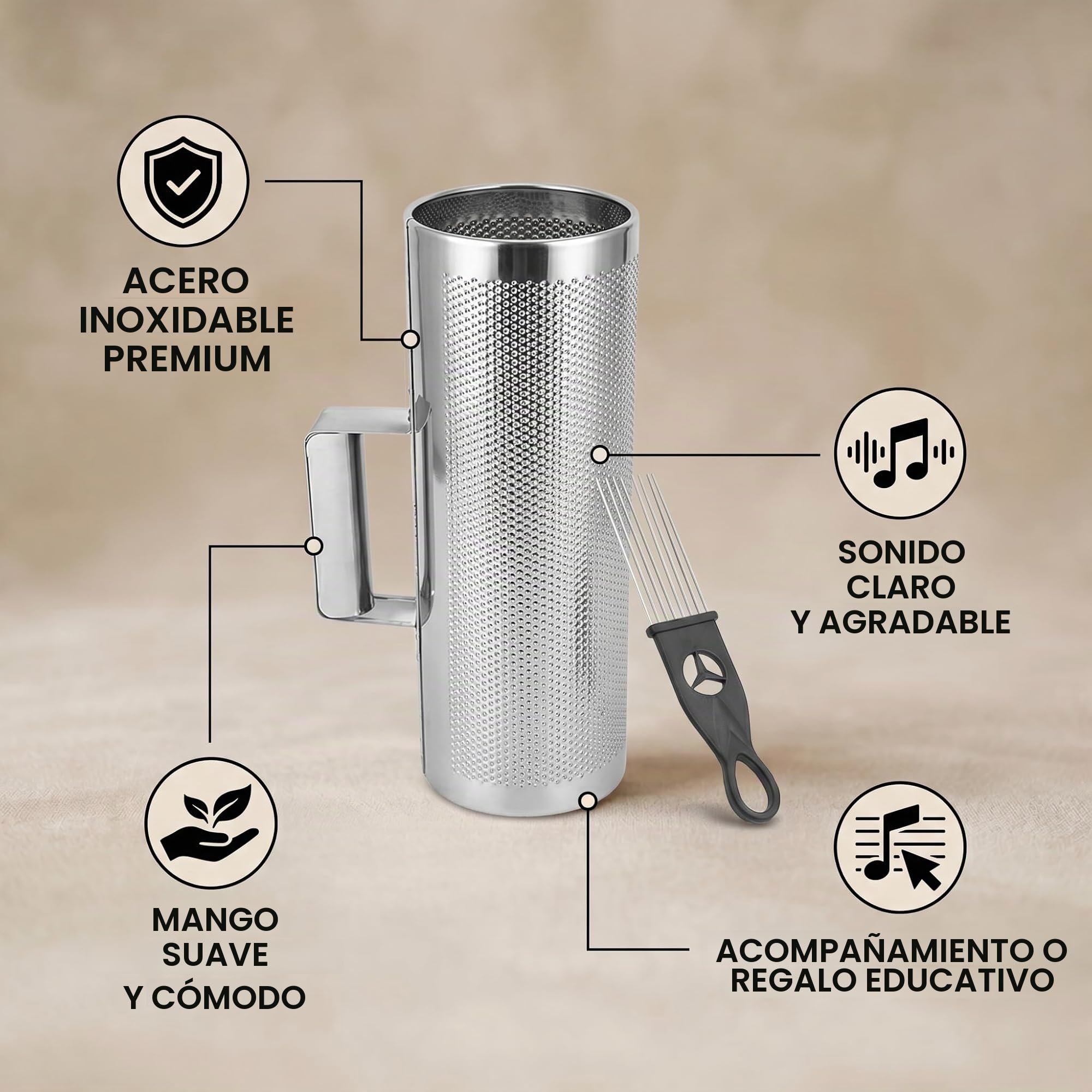 Instrumento de Percusión Guiro, Guiro de Acero Inoxidable Duradero, Mano de Obra Fina, Guiro de Metal con Raspador, Instrumento de Percusión Musical para Interpretación
