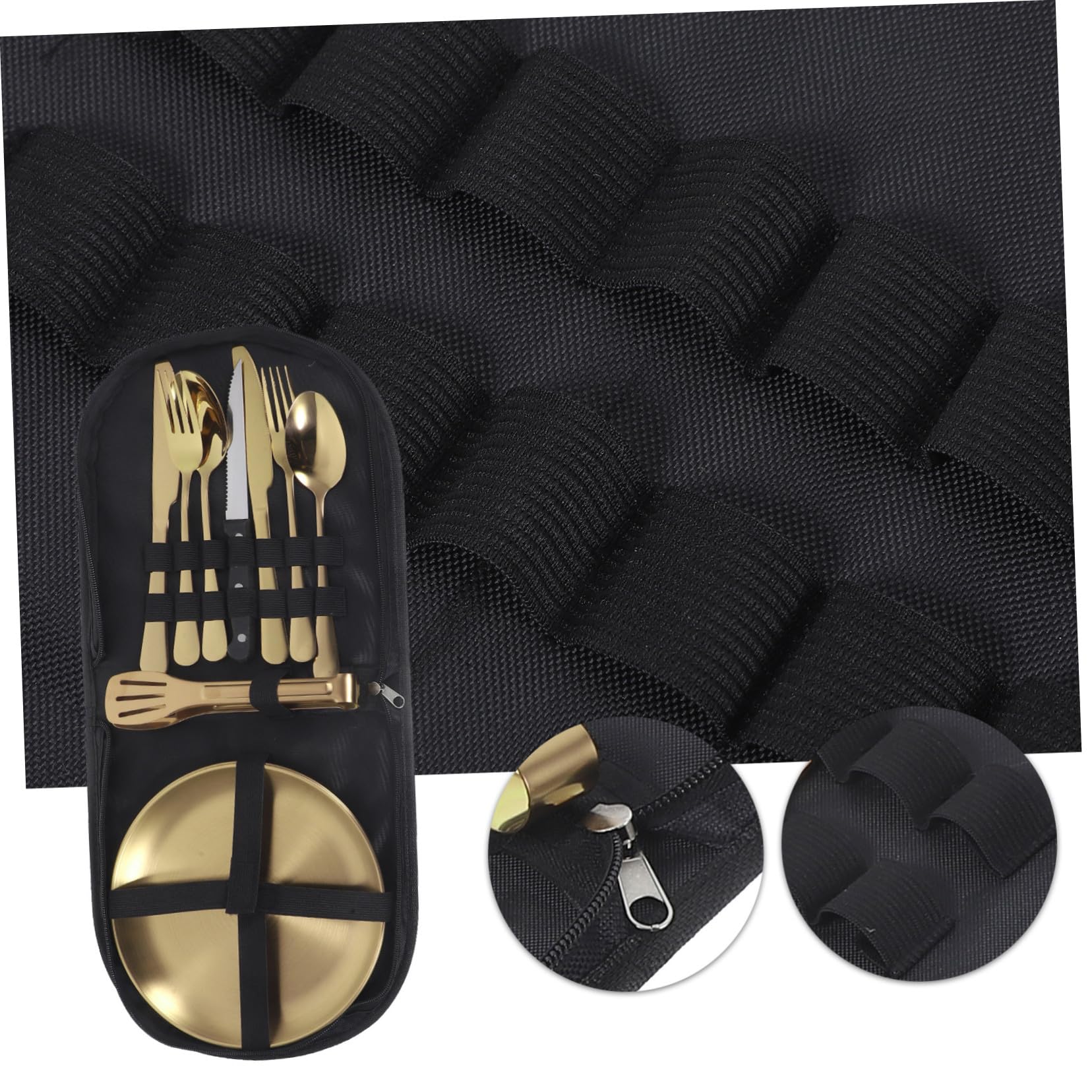 Edelstahlbesteckset mit Servierlöffel und Suppenlöffel Klappbesteck aus Edelstahl für Campinggeschirr und Outdoor-besteck Inklusive Tragetasche für Camping und Picknicks