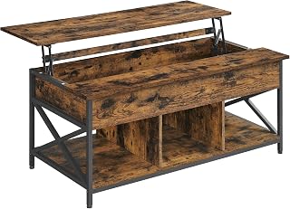 VASAGLE Coffee Table, Lift-Top Table Coffee Table for Living Room, Coffee Table with Open and Hidden Storage, X-Shaped Bars, 60 x 120 x (48-62) cm, Rustic Brown and Black LCT215K01
