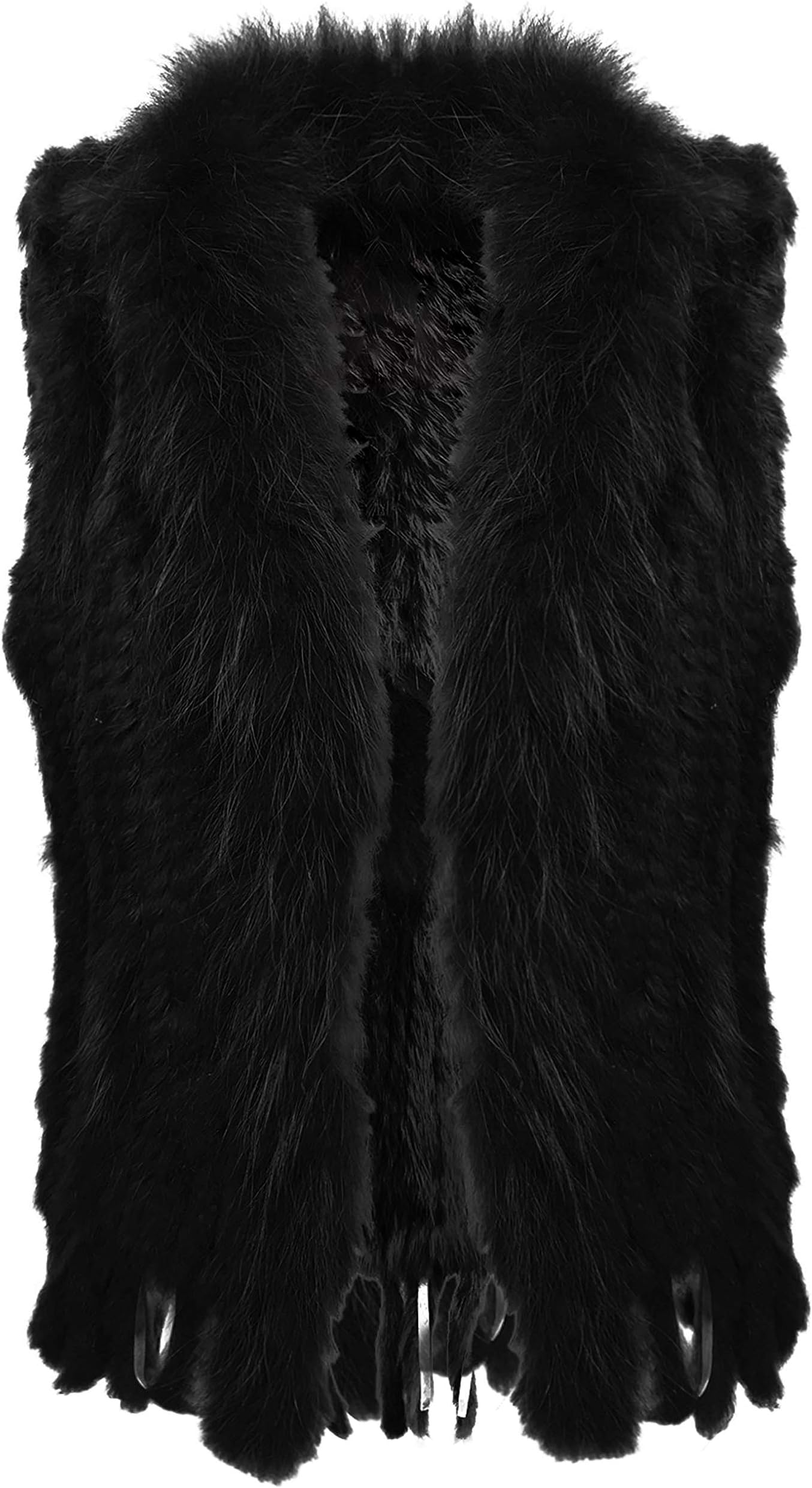 Women's 100% Natural Knit Rabbit Fur Vest With Raccoon Fur Collar