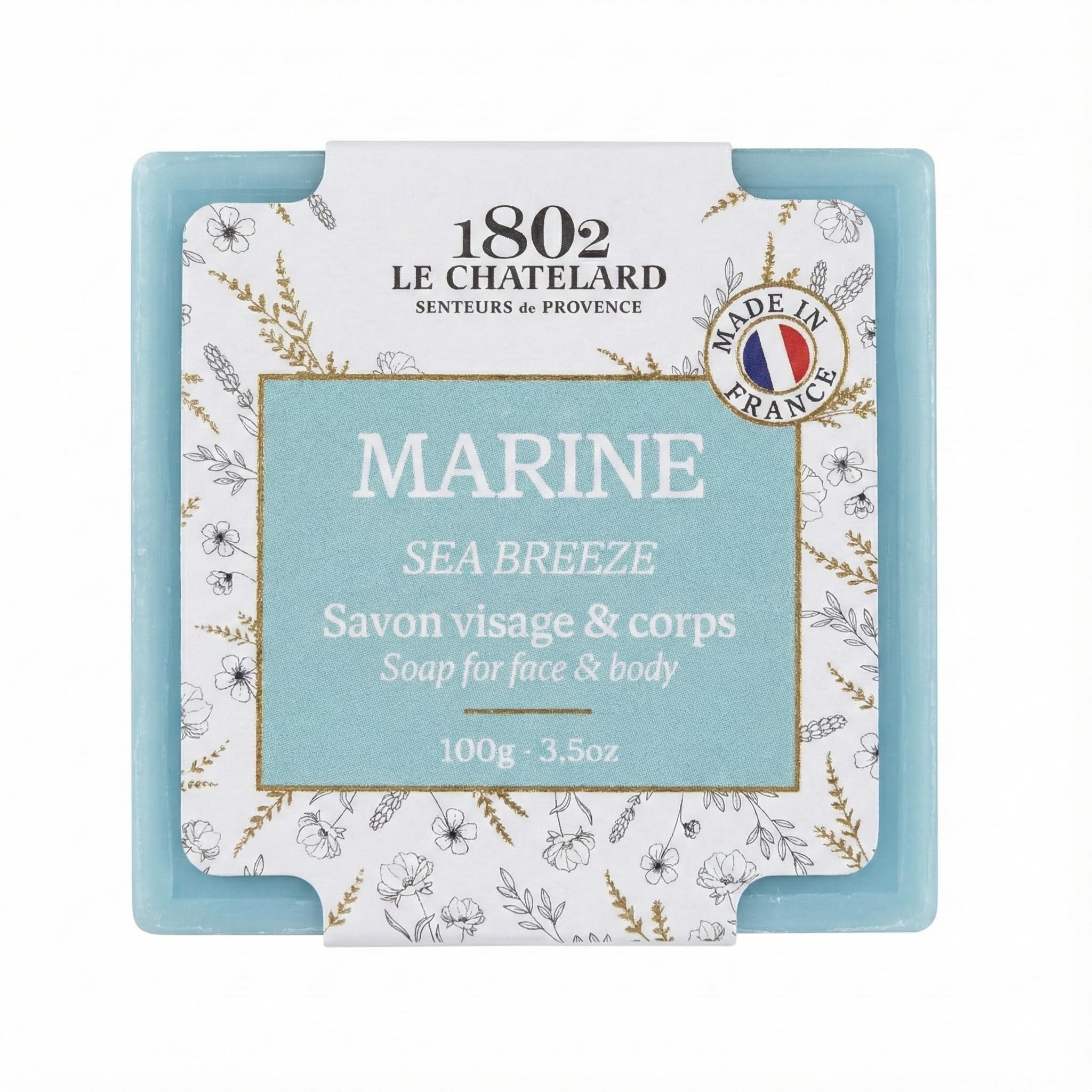 LeChatelard 1802 French Natural Sea Breeze Fragrance Soap Bar for Face & Body 100g – Handmade Marseille Bath Soap with Sweet Almond Oil, Fresh Aquatic Marine Scent, Palm Oil Free Soap-picture-15