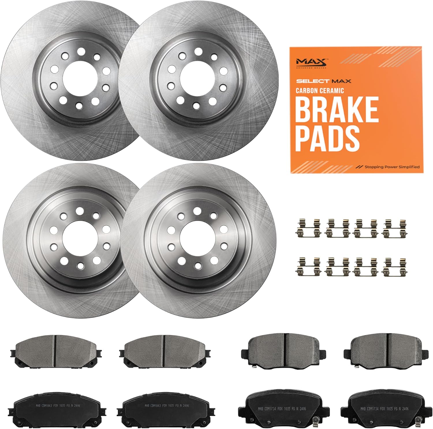MAX Advanced Brakes - Brake Kit For 2014-2023 Jeep Cherokee (w/Dual Piston Fr Caliper)| Carbon Ceramic Brake Pad and Rotor Kit Front and Rear| Daily Driving OE Replacement Brake Rotors