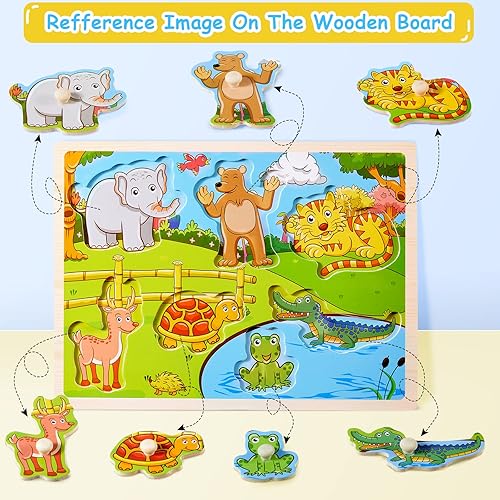Miniatura 5 de Chivao Paquete de 10 rompecabezas de madera para niños pequeños, rompecabezas de aprendizaje para niños, juguetes de madera para niños pequeños con