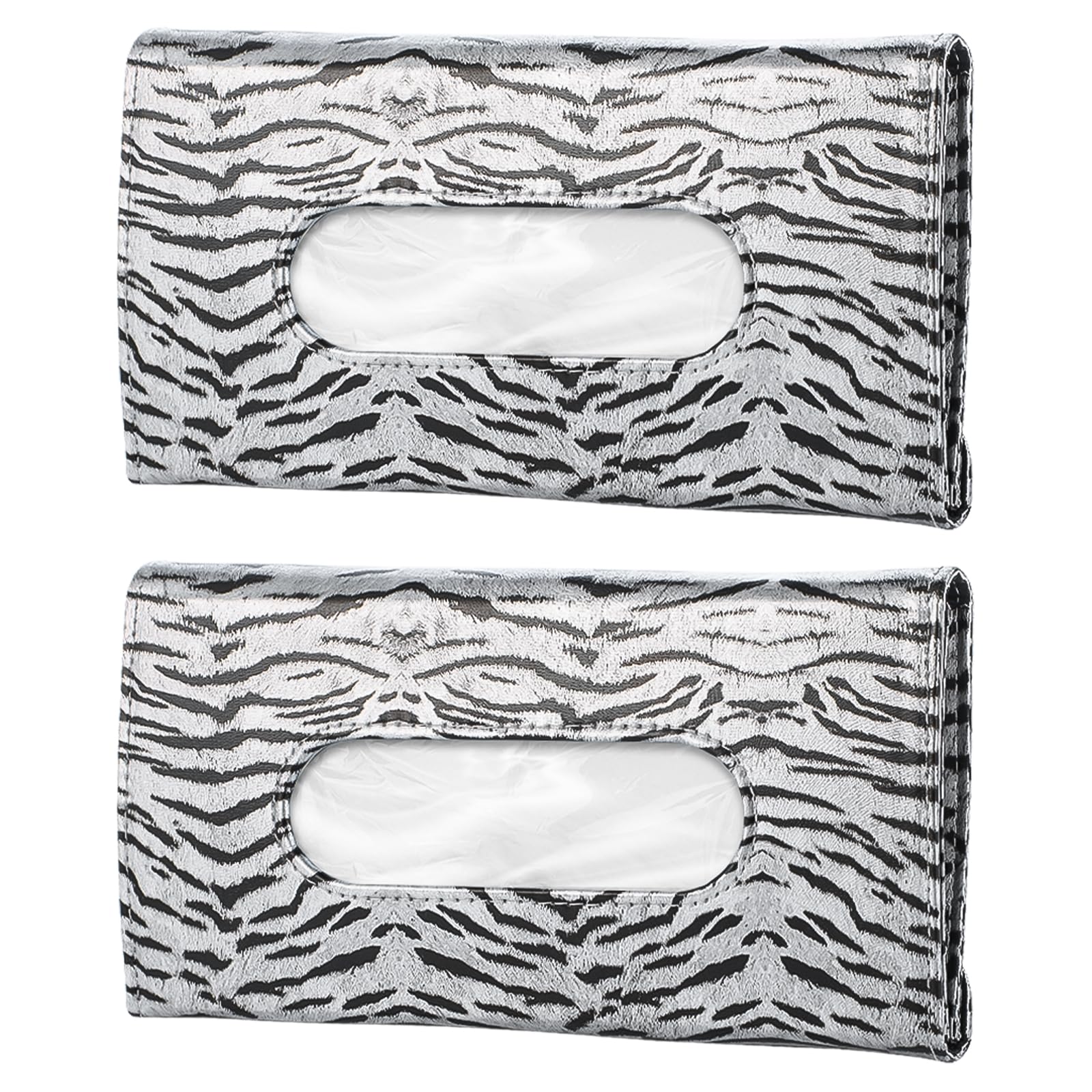 Soleebee 2 Pcs Car Tissue Holder, Sun Visor Napkin Holder Car Backseat Tissue Dispenser PU Leather Car Tissue Box with Tissue Refill (Zebra Print)