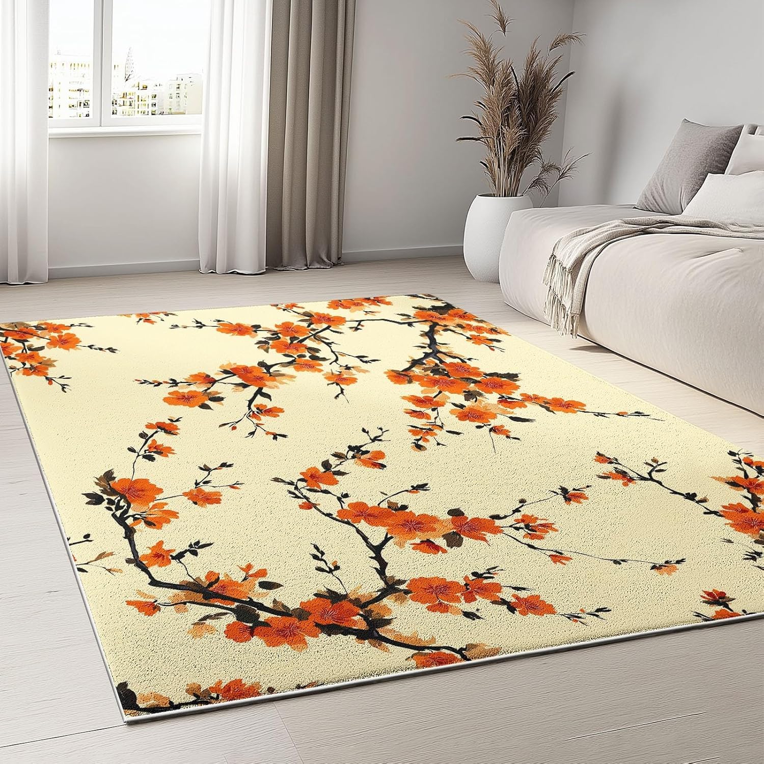 Tapis fleurs de prunier 150x210 cm pour transformer l'ambiance de votre grand salon chaleureux
