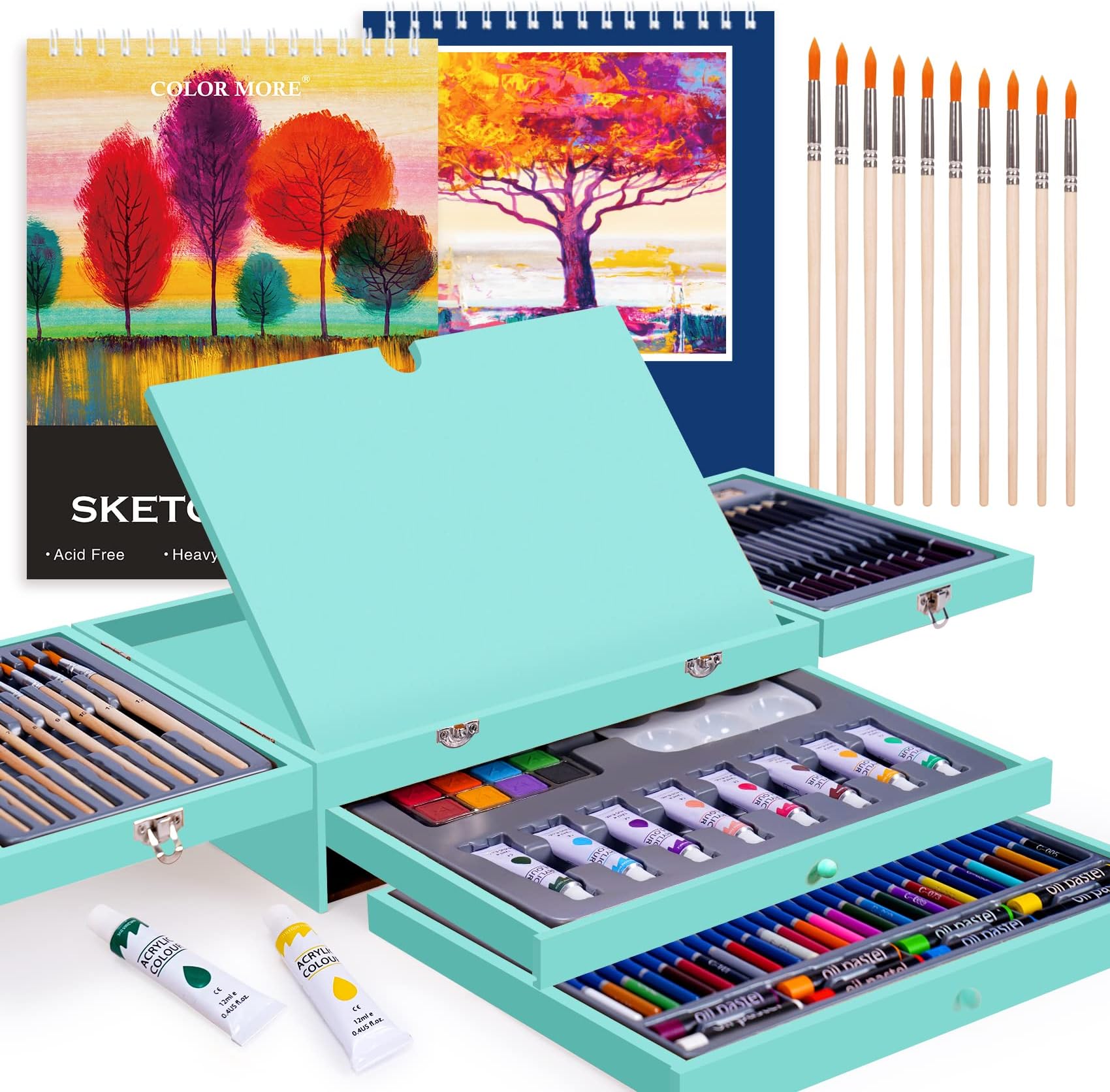 85 Piece Deluxe Wooden Art Supplies, Art Kit with Easel and Acrylic Pad, Art Set for Teens, Adults and Artist Beginners, Creative Favor Box with Wooden Case, Sketching Pencils, Artist Brushes