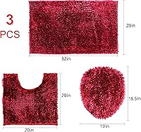 Vista 2 de BH Home & Linen Juego de 3 alfombras de baño de felpilla ultrasuaves de mantequilla, 100% microfibra (borgoña)