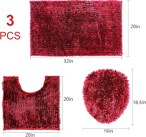 Miniatura 2 de BH Home & Linen Juego de 3 alfombras de baño de felpilla ultrasuaves de mantequilla, 100% microfibra (borgoña)