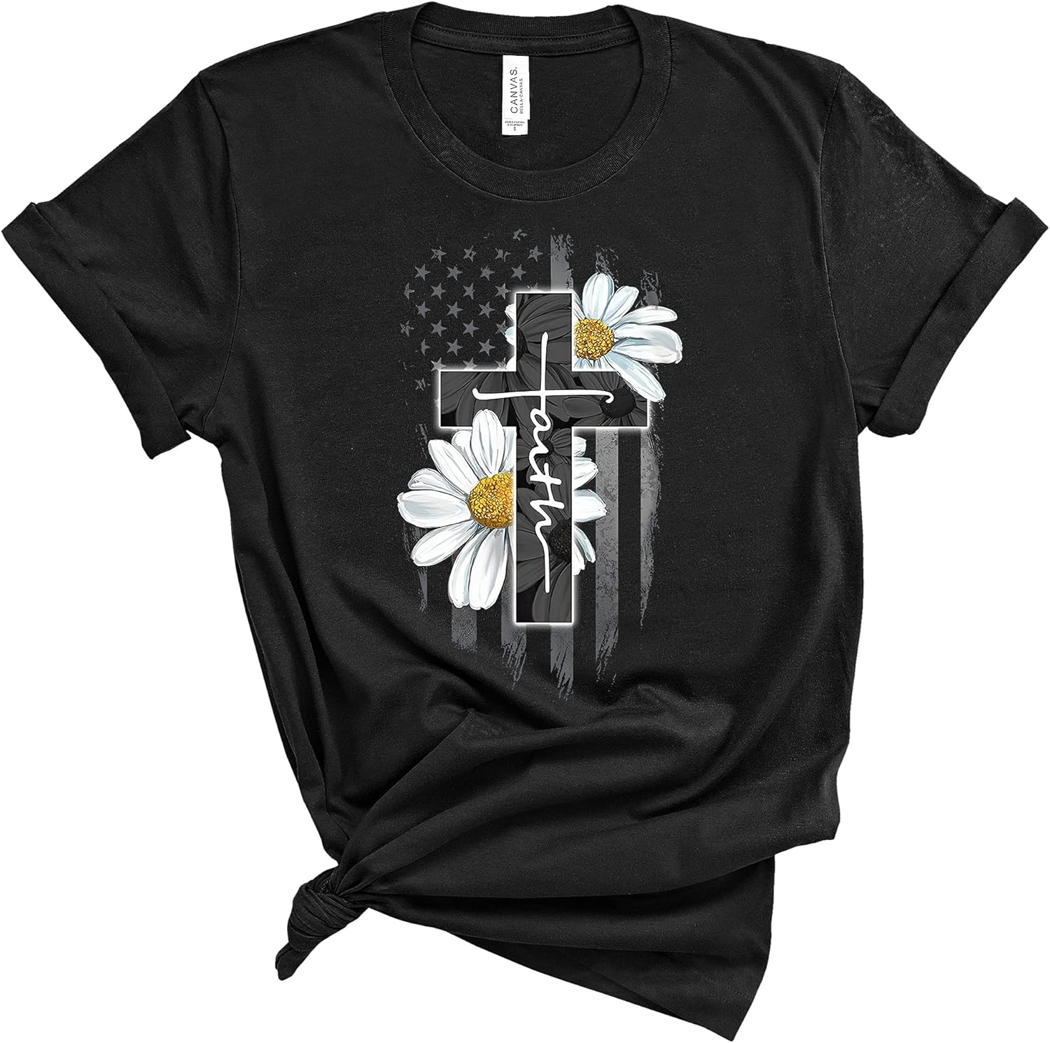 Love in Faith | Faith Flag Daisy | Christian T-Shirts for Women | Faith-Based Apparel | Christian Gifts