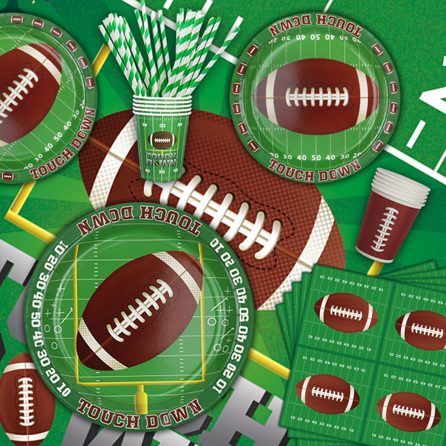 225 Pack Football Birthday Party Decorations Football Party Supplies Tailgate Party Decor Sports Game Tableware Set - Football Theme Plates, Balloons, Banners, Tablecloth, Cups, Napkins Serves 20 - Image 8