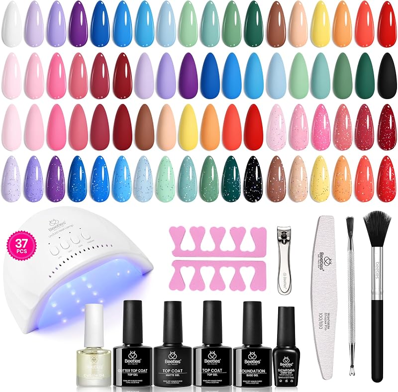 Beetles Gel Nail Polish Kit with U V Light - 37Pcs 25 Colors Gel Polish Kit | Red Blue Purple Green Gel Nail Set Energetic Moves for Beginners with Everything Nails Manicure Tools Gifts for Women Girls