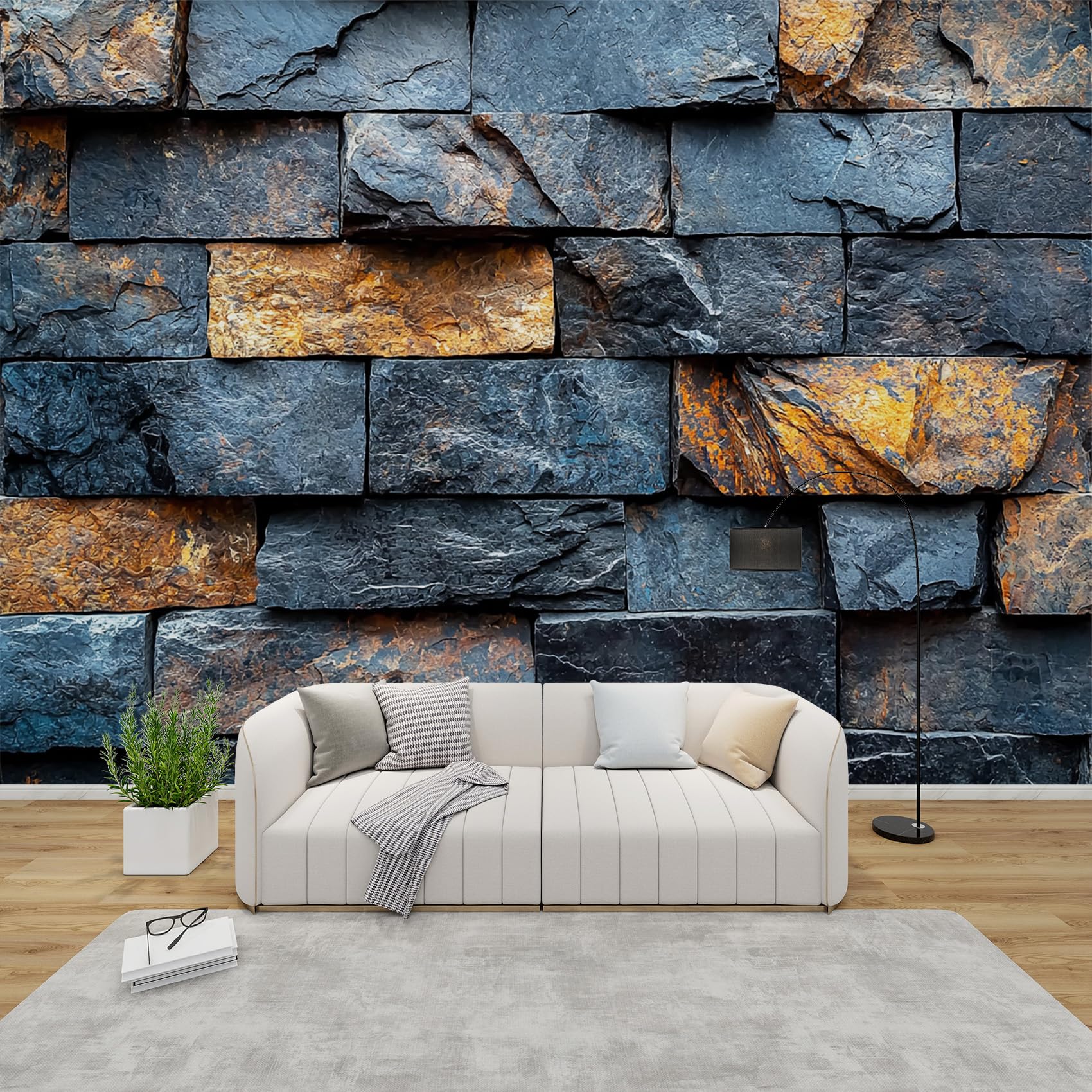 AevuCub Stone Wall Wallpaper for Living Room - Rustic Stones Wall Murals for Bedrooms, Natural Rock Wall Art, Non-Woven Photo Wallpaper 3D Effect, 500x350 cm