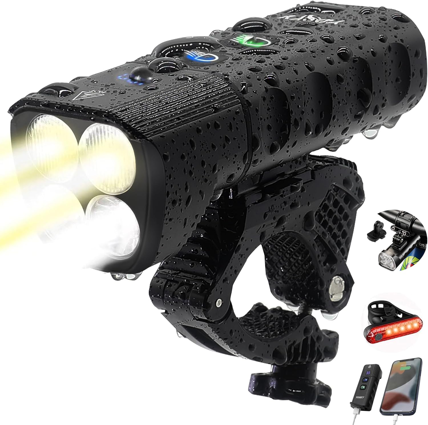 Yosky Bike Headlight True 2000 Lumens, USB Rechargeable Bike Front Lights，Best Bike Headlight Premium Powerful Waterproof Bicycle Headlight for Bike