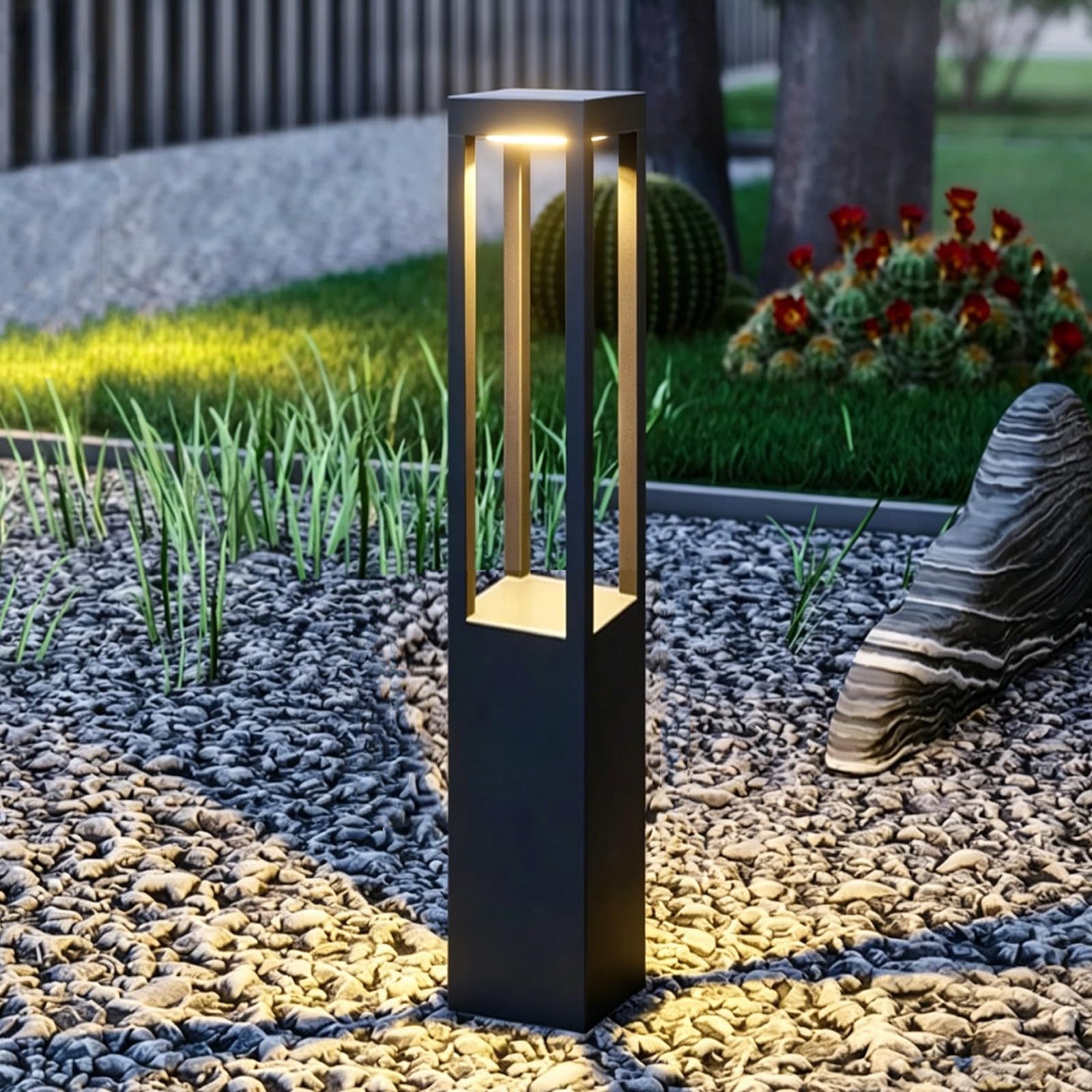 SDUYTDG Modern Outdoor Landscape Path Light,Square Aluminum LED Bollard Lighting IP65 Waterproof Pathway Lamp for Lawn Courtyard Driveway Pathway Decoration Lighting