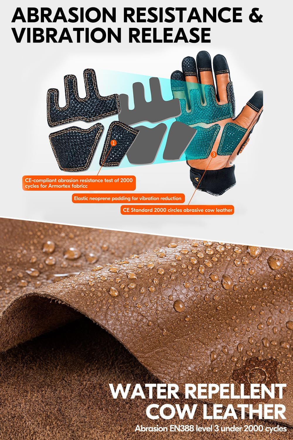 Vgo... Winter Work Gloves for Men,Kevlar Gloves,Cut Resistant, EN388 Level 3 ANSI A3, 3D Anti-Impact,Touchscreen​(CA7722FWC3)