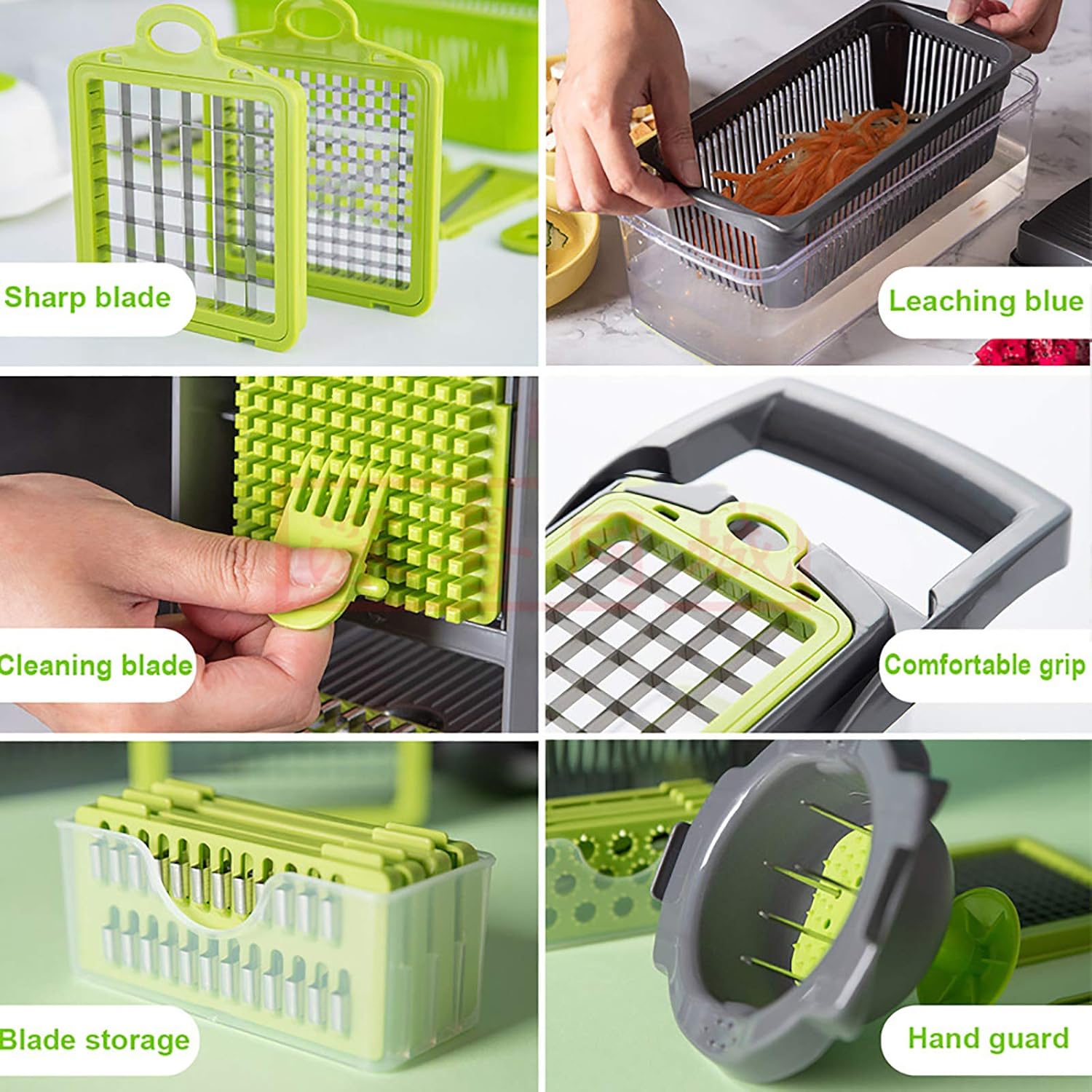 Potato Slicer for Ginger Meat Carrot Salad Tomato Kitchen Vegetable Slicer Multifunctional Vegetable Cutter Tomato Garlic Onion Grinder Chopper with Hand Guard and Cleaning Brush Black 35 x 12 x 12 cm