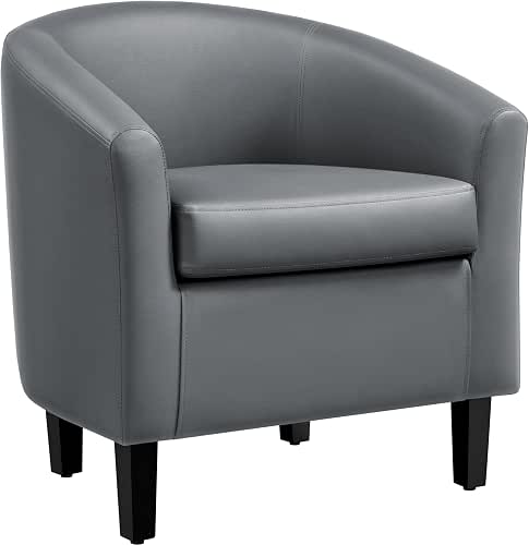 Yaheetech PU Leather Barrel Chair, Modern Accent Chair with Wood