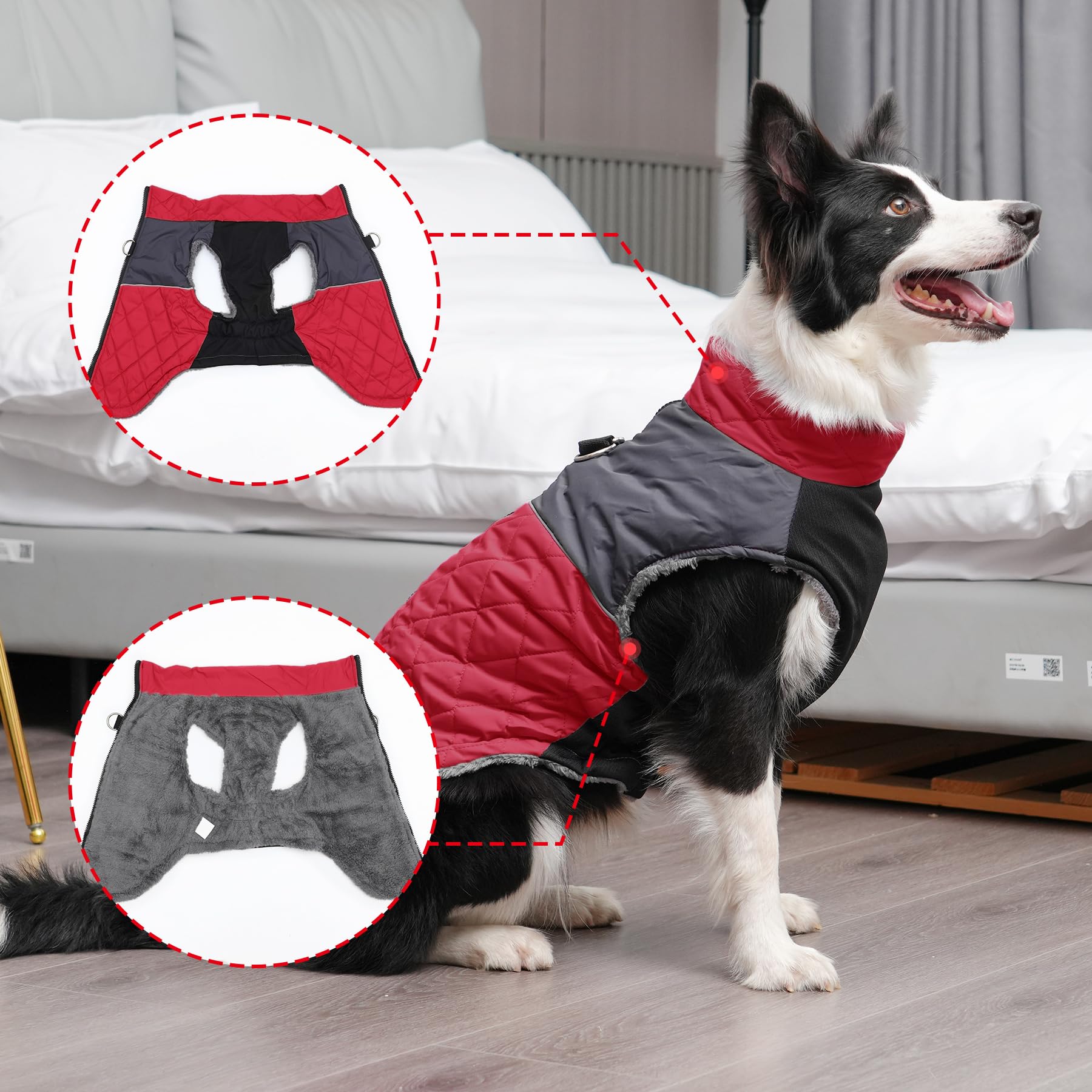 JoyDaog Manteau chaud en polaire pour petits chiens, veste imperméable avec anneaux en D, pour les hivers froids, rouge, taille XS
