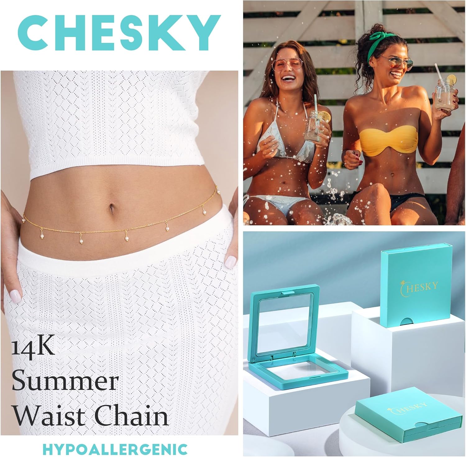 CHESKY 14K Gold Plated Silver Plated Waist Chain for Women, Layered Belly Belt Chains Beach Waist Beads Chain Waterproof Snake Cuban Body Chain Summer Jewelry Accessories for Women - Image 6