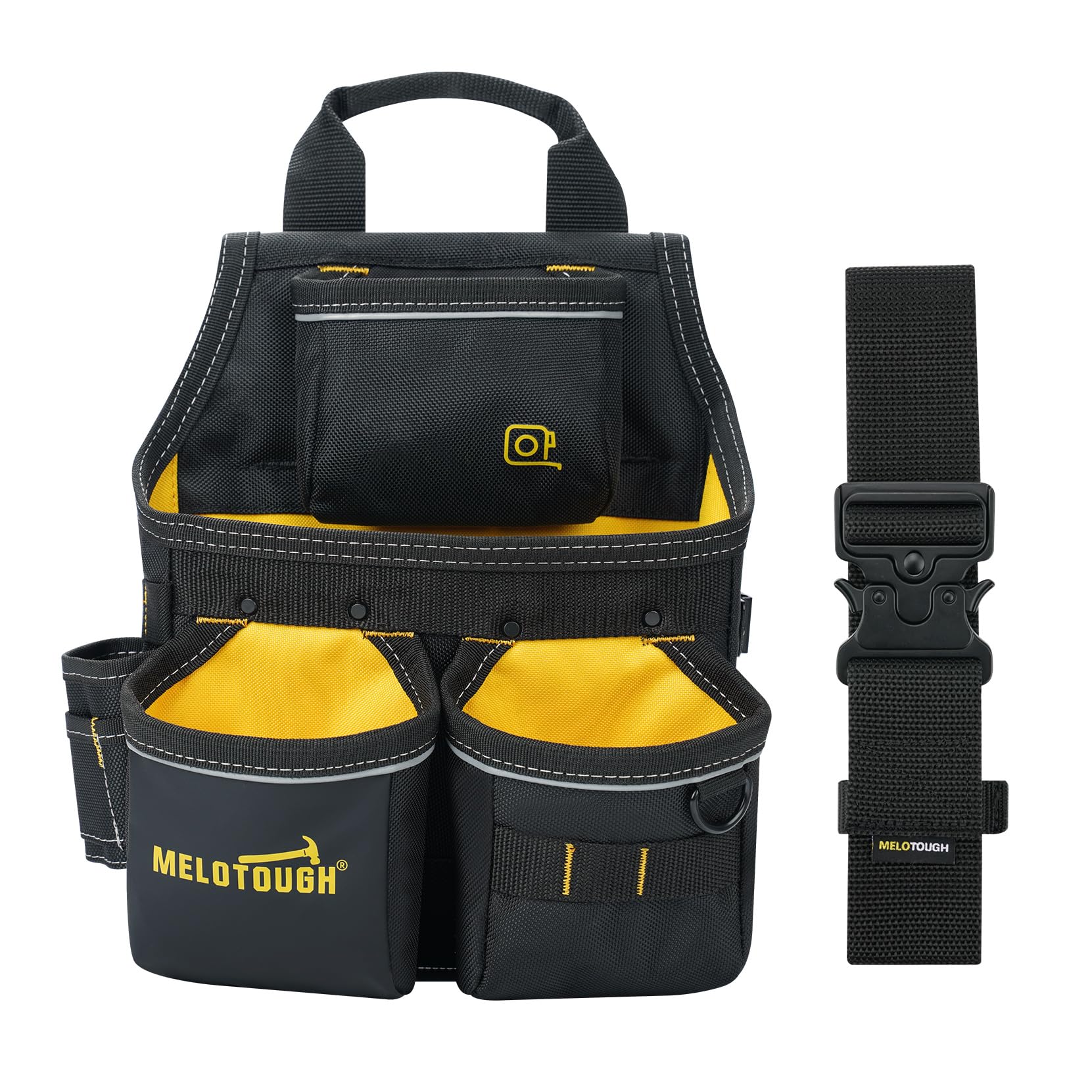 MELOTOUGH Professional Tool Belt Pouch,Small Tool Pouch with Belt,Design Multi-Functional Pockets for Electrician/Carpenter/Construction, Waist Fits