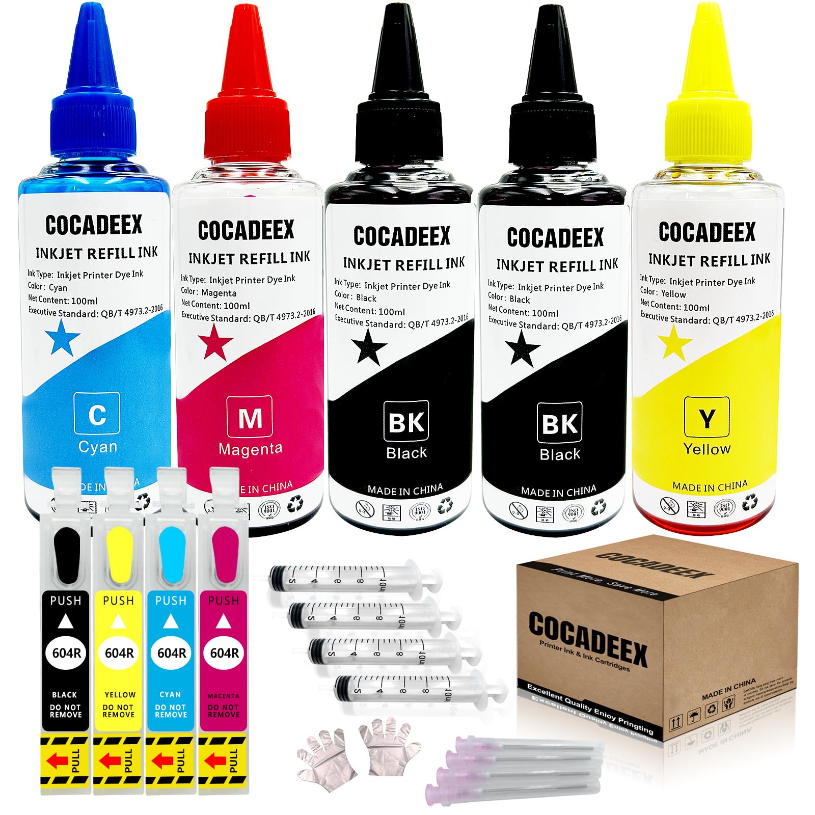 Kit de recarga de tinta 604XL compatible con impresoras XP-2200, XP-3200, XP-4200, WF-2935 cartucho de tinta 604XL con chips de reinicio | Compatible con XP-2200, XP-2205, XP-3200, XP-3205, XP-4200, XP-4205, WF-2935, WF-2930, WF-2910, WF-2950, 604XL