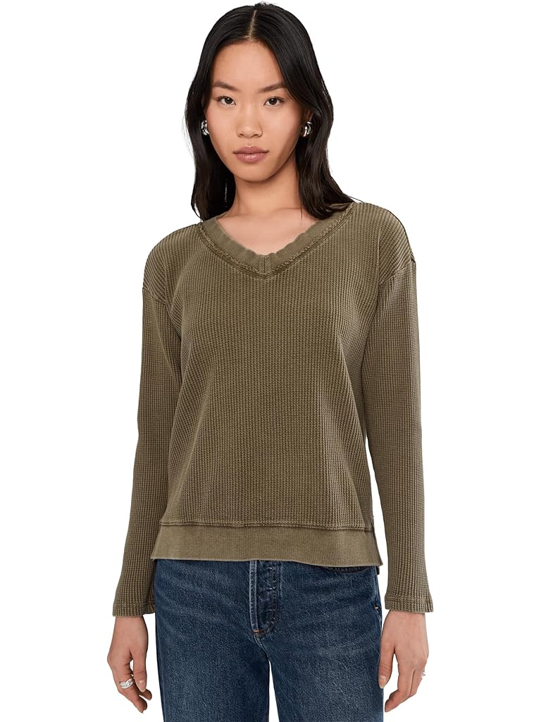 Mod-o-doc Long Sleeve Open V-neck Waffle Top