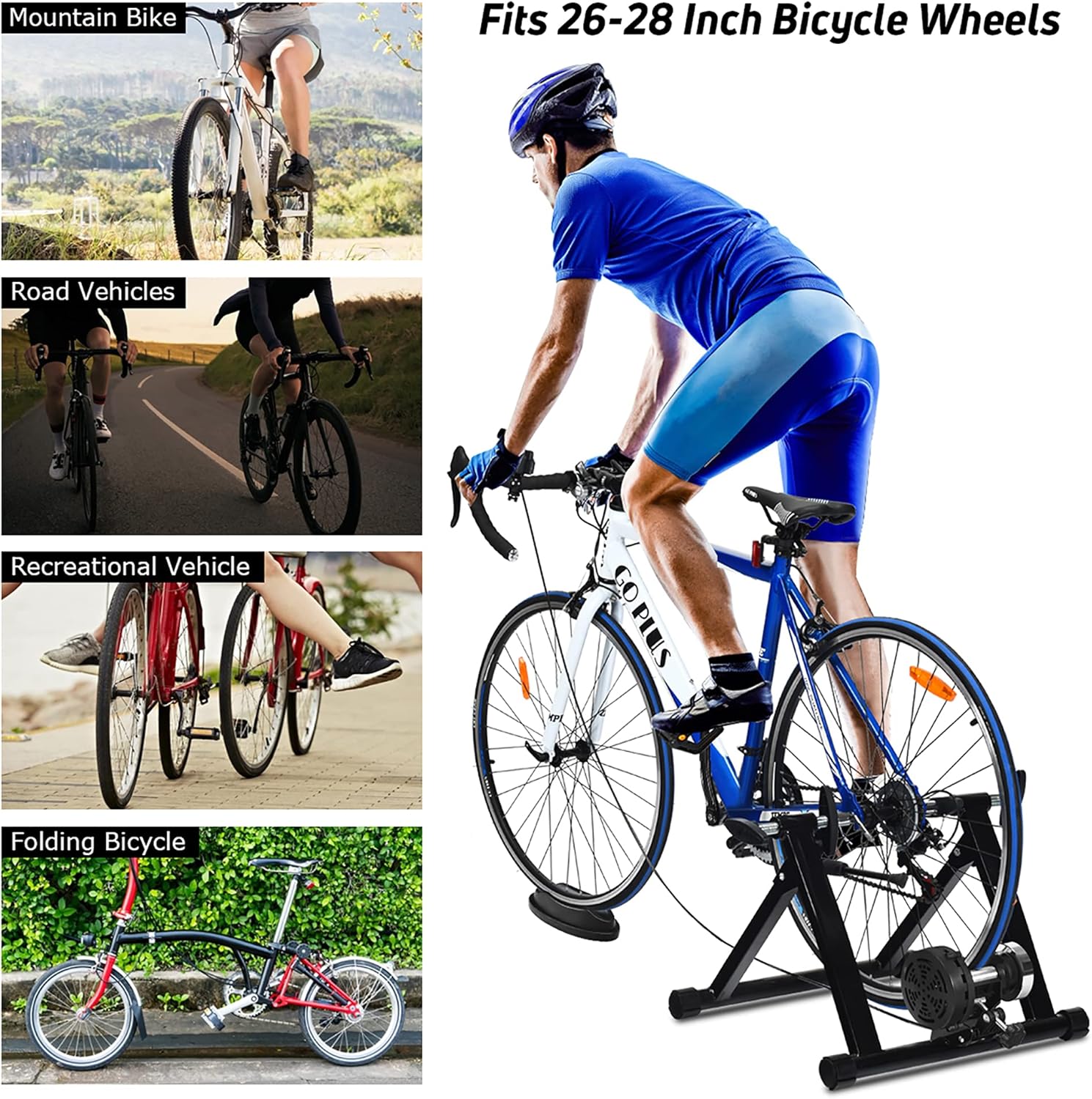 DORTALA Indoor Bike Trainer Stand, Portable Steel Trainer Stand w/ 8 Levels Resistance, Cycling Training Stand w/Fluid Flywheel for 26-28 Inch Mountain/Road Bike, Quick Release & Double Locking