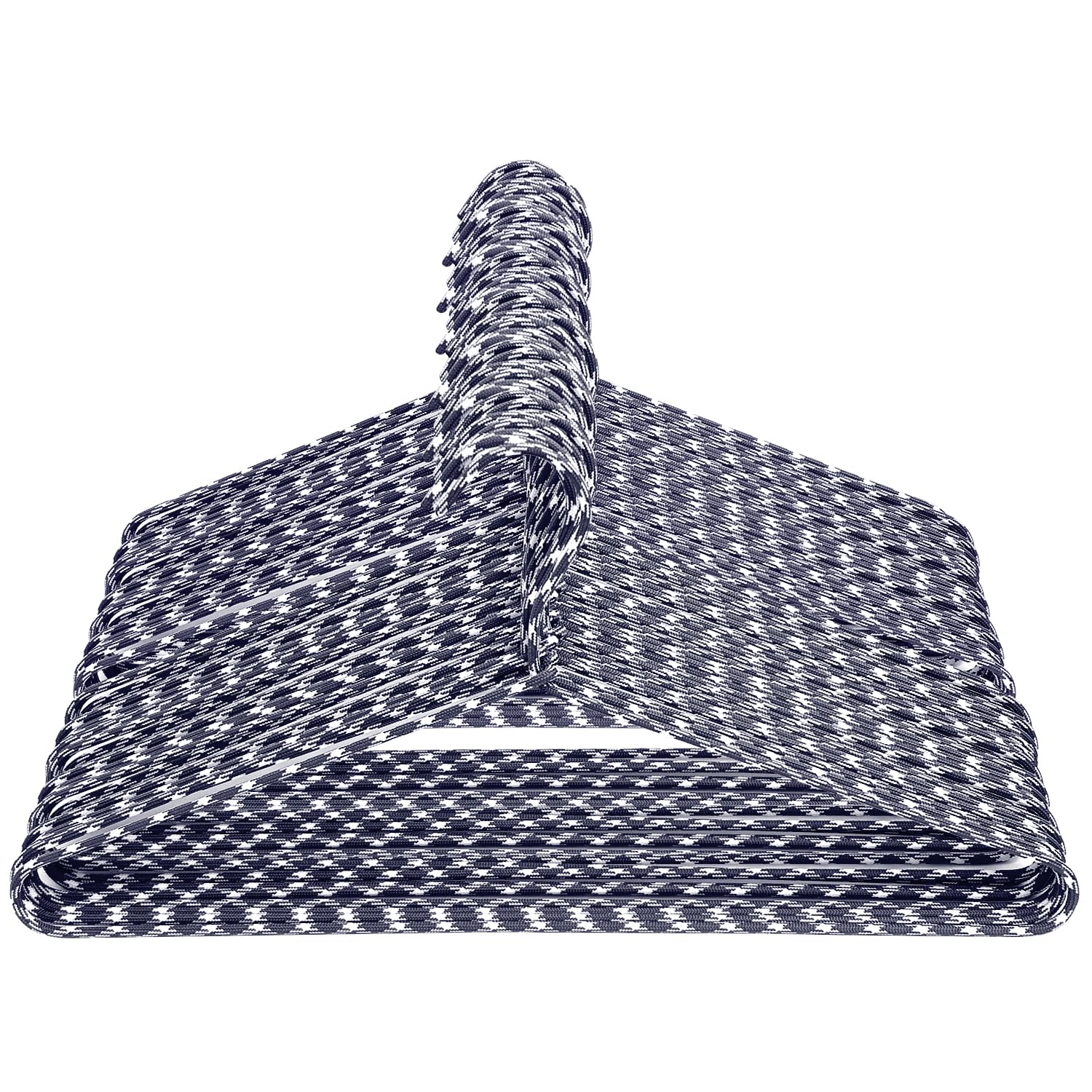 Clothes Hangers 60 Pack Stylish Fabric Wrapped Metal, Space Saving Coat, Velvet, Pant Hangers for Closet Organization, Durable Non-Slip, Navy/White Wardrobe Essentials Bulk Storage