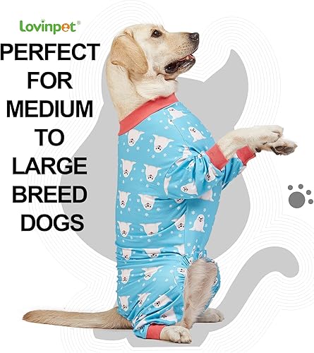 Miniatura 9 de LovinPet Ropa para mascotas para perros grandes, ropa de recuperación antilamidas para perro, mameluco de peso ligero, estampado de arco iris y