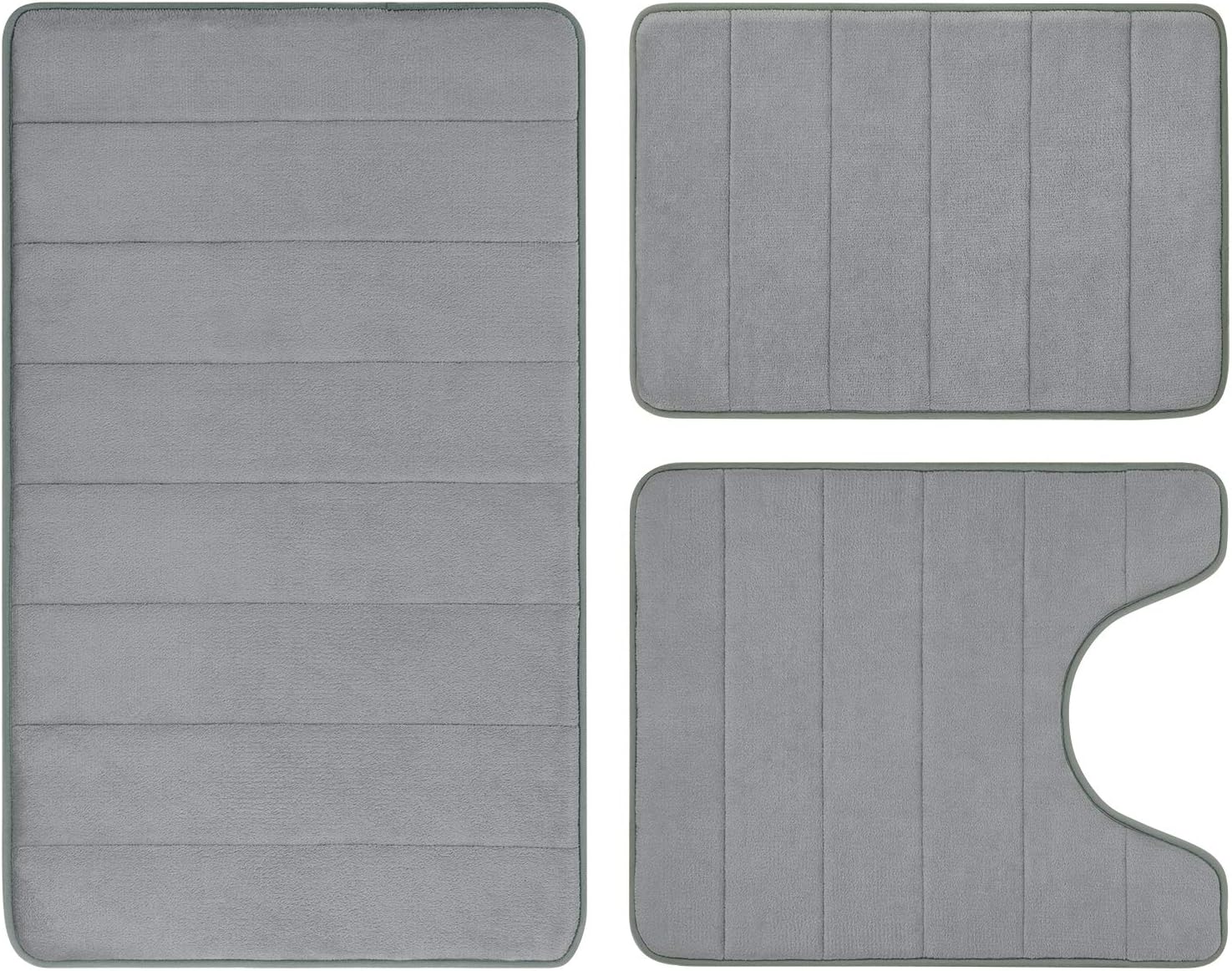 BYSURE Bathroom Rug Set Memory Foam Non Slip Extra Soft Absorbent Machine Washable and Dry Pedestal Mat Set for Bathroom Floor Grey 3 Pieces