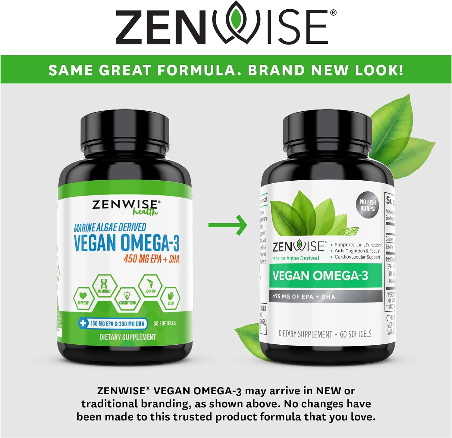 Zenwise Vegan Omega-3 Plant Based Fish Oil Alternative Marine Algal Source for EPA and DHA Fatty Acids - Burpless Supplement for Brain Health, Joint Support, Immune System, Heart & Skin - 120 ct : Health & Household