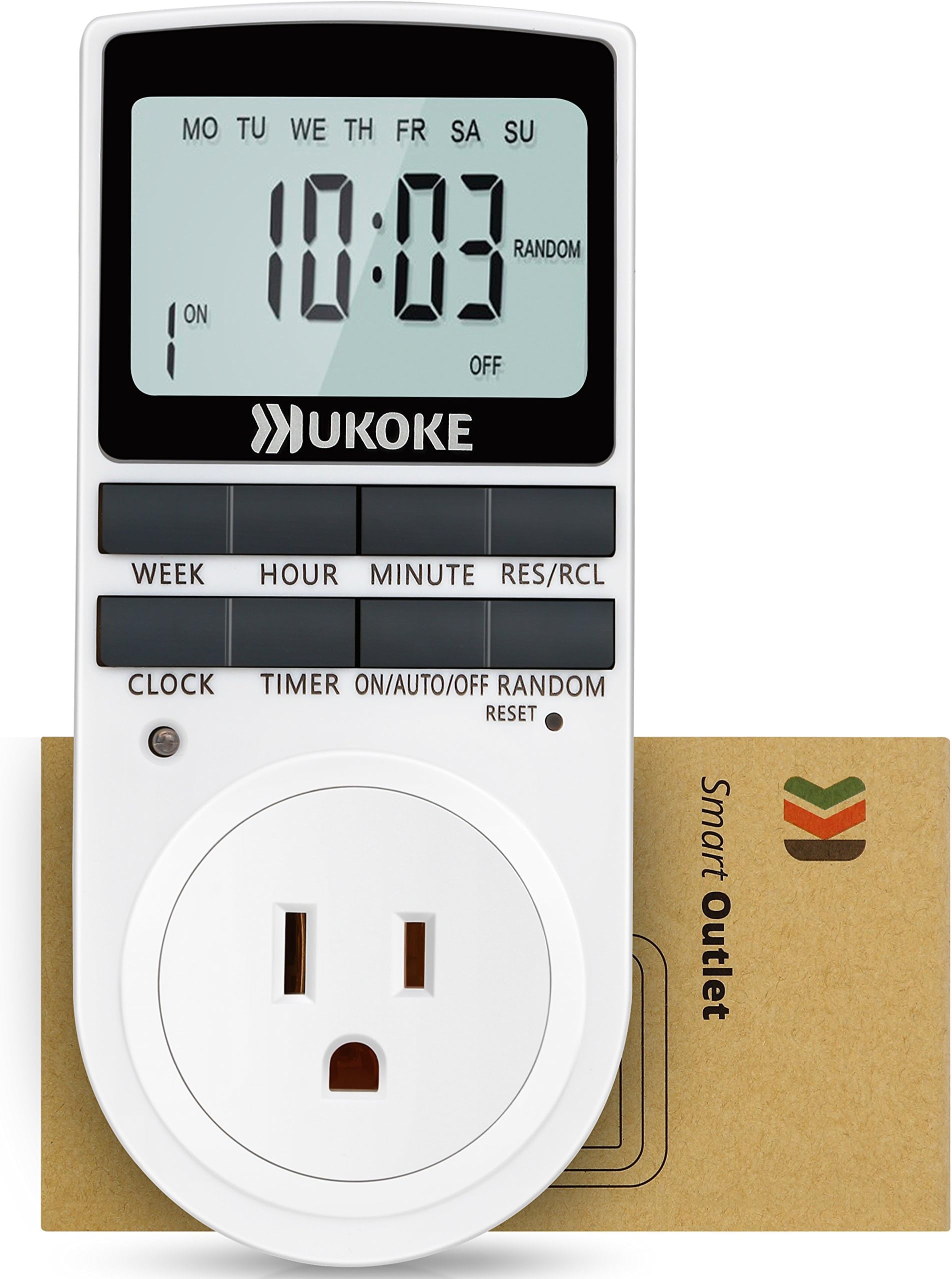 UKOKE UTM01WFBA UTM01W Appliance 7 Day Weekly Programmable Outlet Wall Switch, Digital Light Plug-in Timer for Electrical Outle (1 Pack)