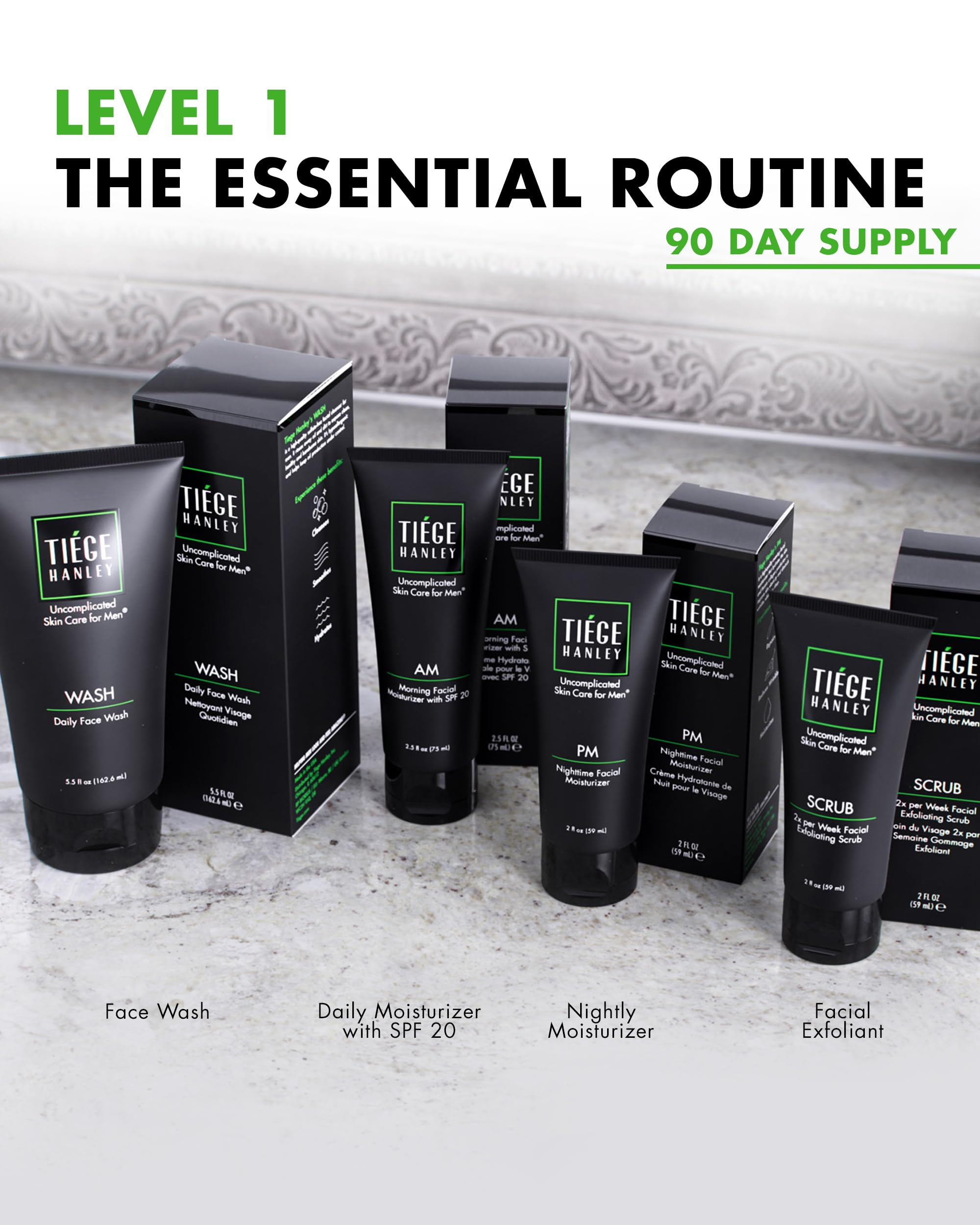 Tiege Hanley Routine Essenziale Di Cura Della Pelle Da 90 Giorni Per Uomo (Livello 1) - Leviga, Idrata E Proteggi La Tua Pelle Il Set Per La Cura Della Pelle Maschile Include Detergente Per Il Viso