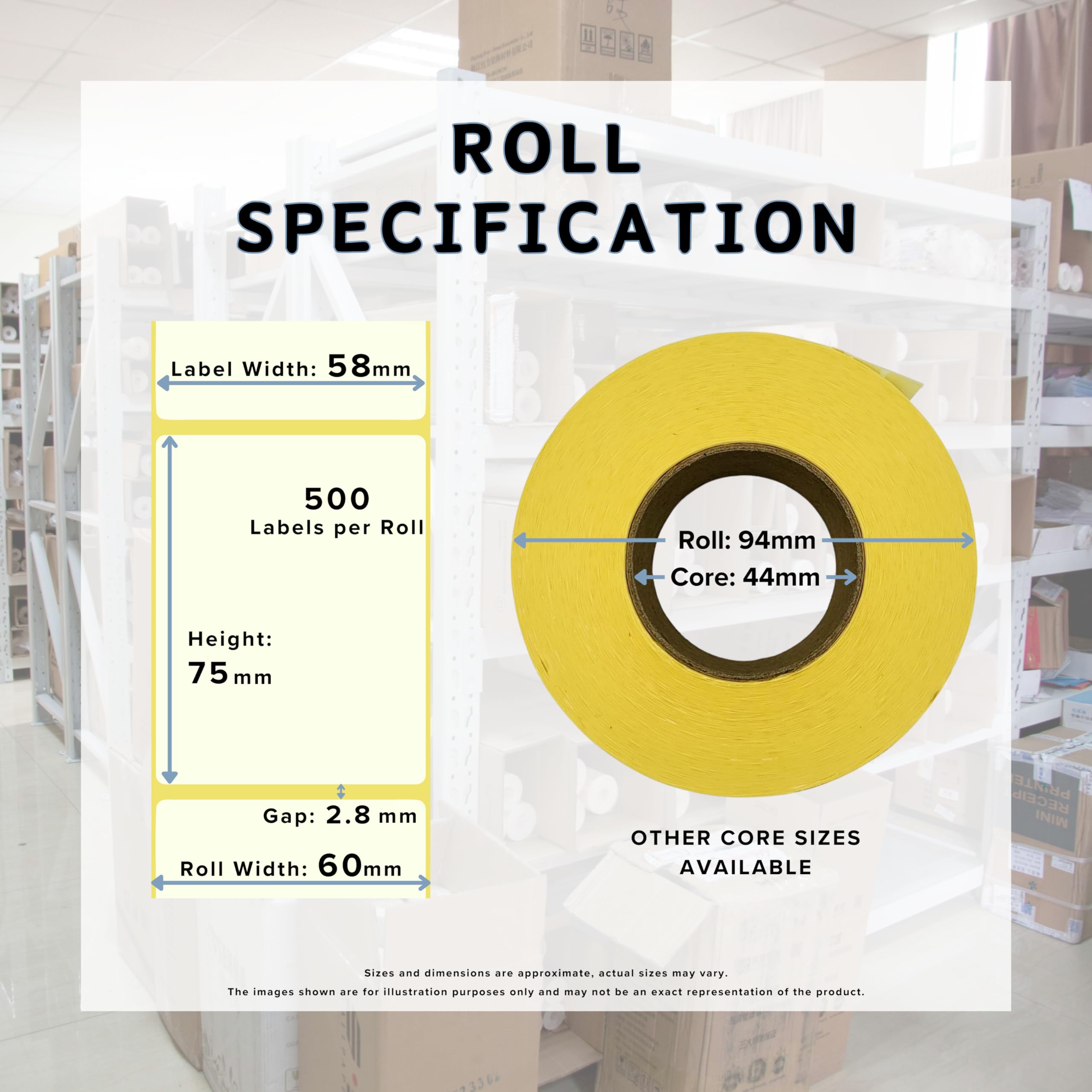58mm x 75mm Direct Thermal Scale Labels for Zebra, Toshiba, Cas, Dibal, Avery Berkel, 44mm core Meat Cake Shop Butcher Bakery Scale | 400 Label per roll - Make me a label (64 Rolls - 25,600 Labels)