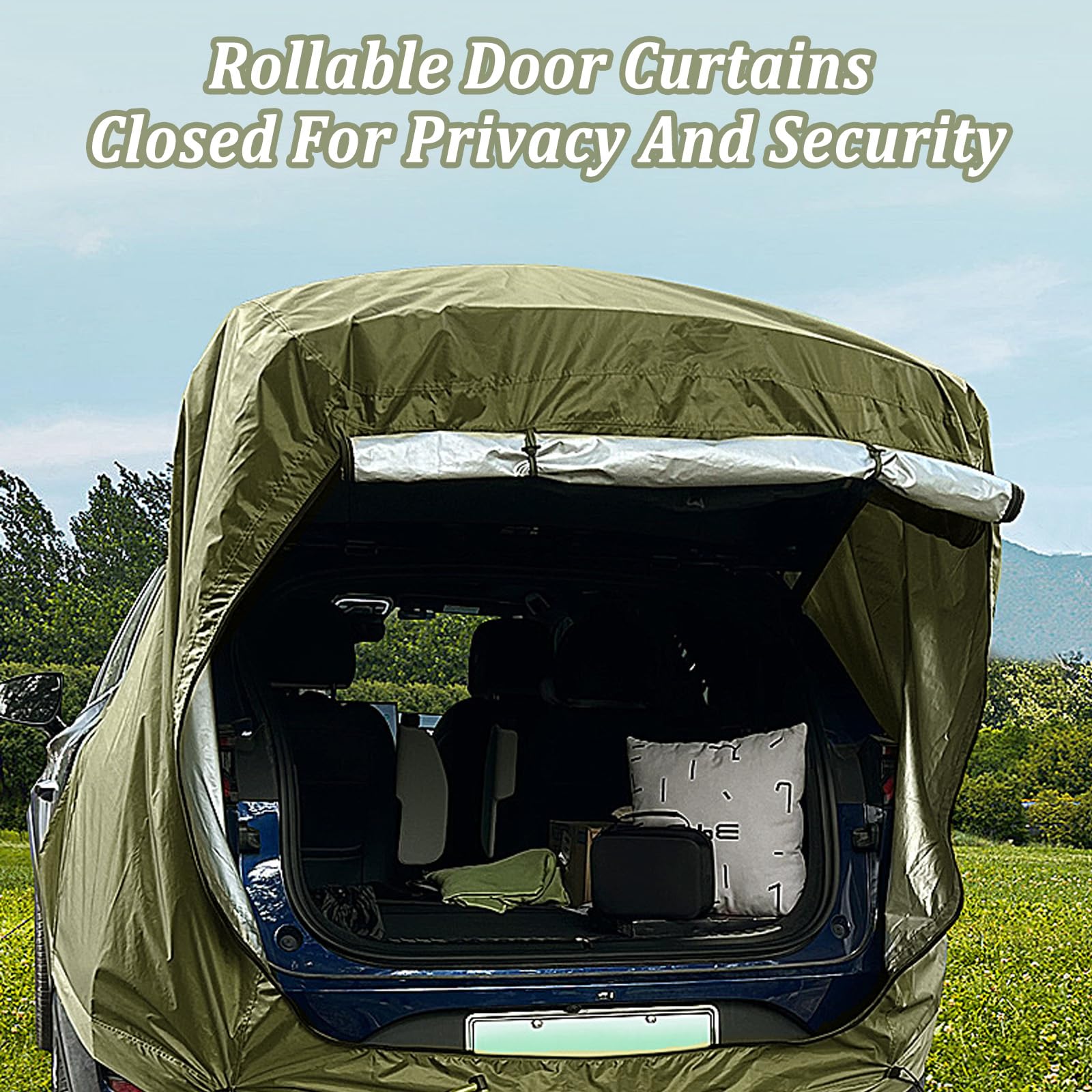 Tienda de campaña Trasera de Coche con mosquitera, protección Solar Impermeable toldos de Coche Tienda de campaña para SUV, toldo de Coche para Camping y Pesca con 2 Bolsas de Agua