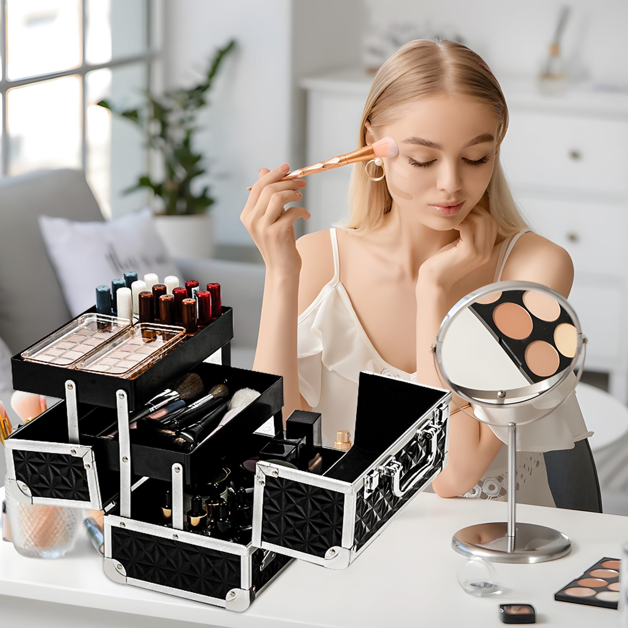 Leeora&Leekoo Portable Makeup Train Case Cosmetic Organizer