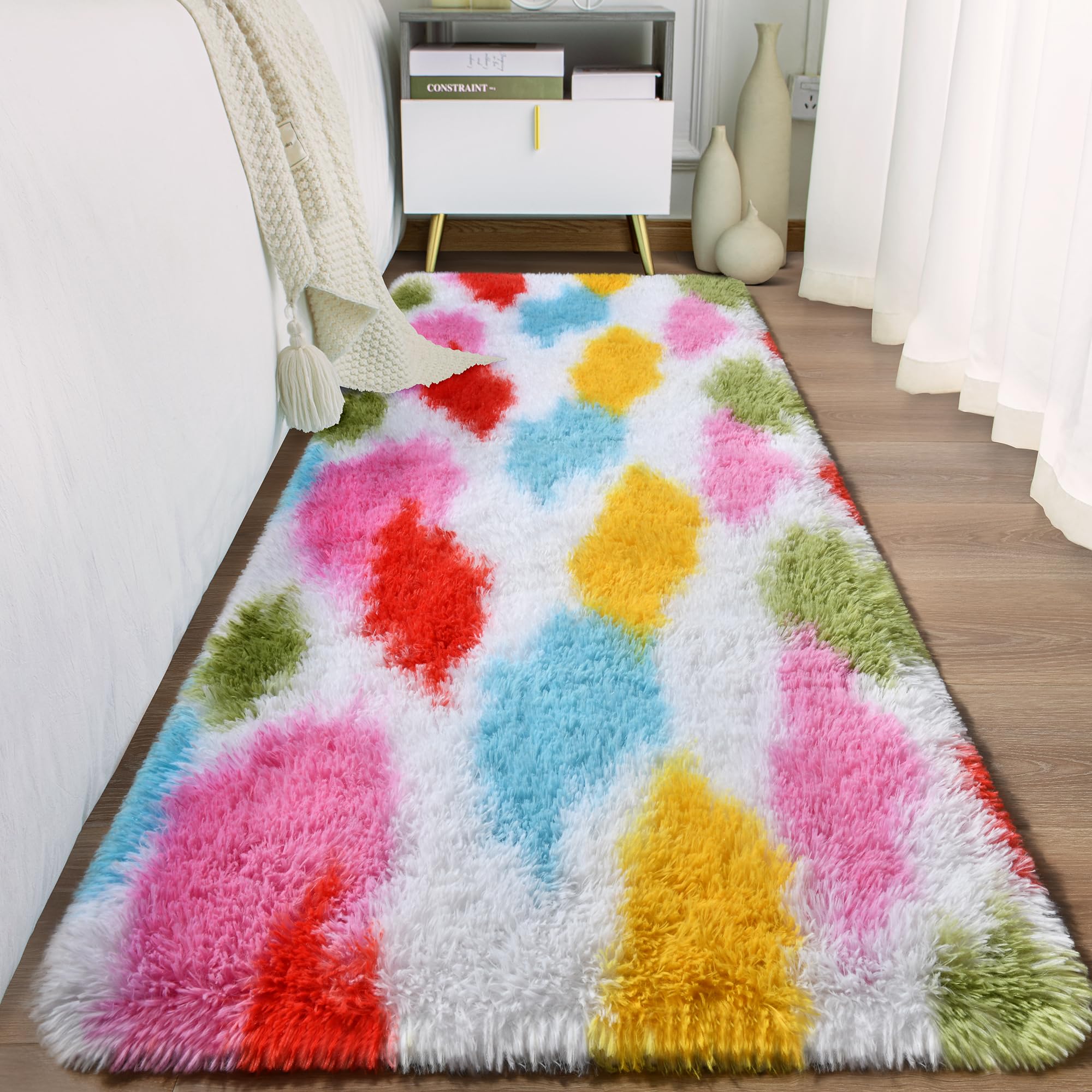 ST BRIDGE Fluffy Runner Rug for Bedroom 2x6 Feet Rainbow Shaggy Area Rugs for Living Room Fuzzy Furry