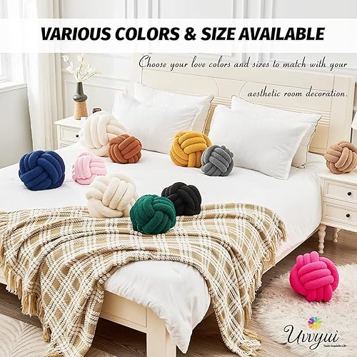 Miniatura 119 de Uvvyui Bola de almohada de nudo, almohadas decorativas suaves para el hogar, almohada redonda, almohada de felpa anudada hecha a mano, cojín redondo
