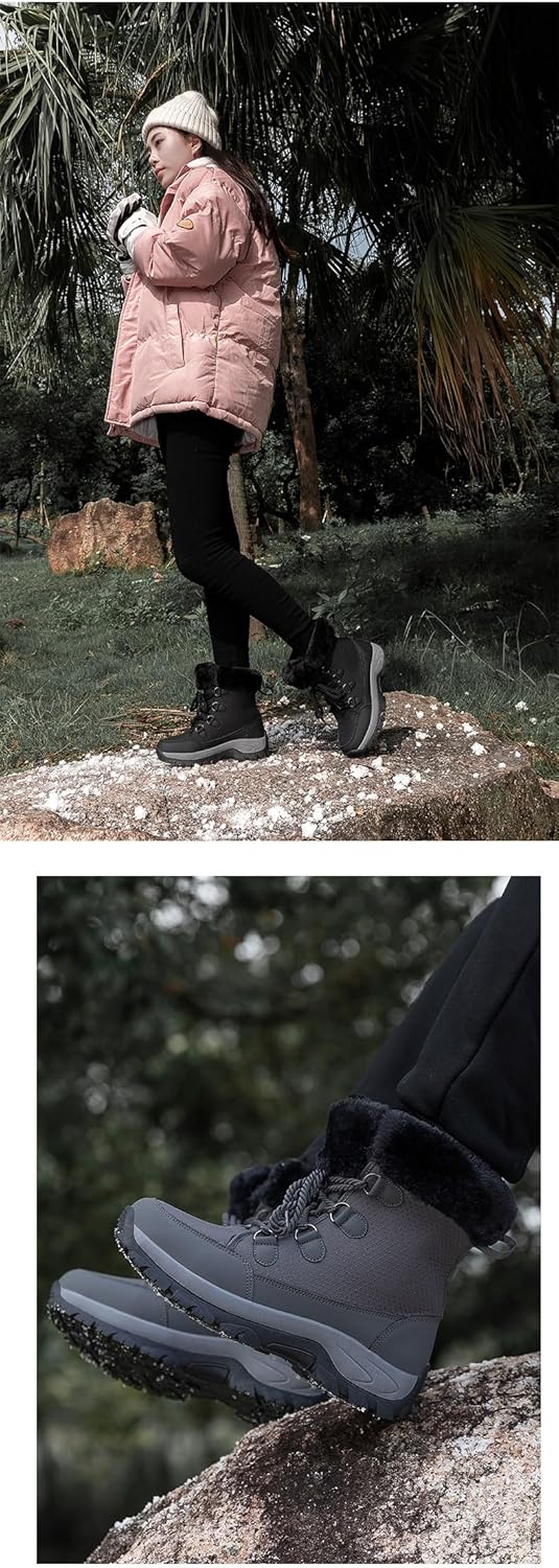 Women's Mid Calf Winter Boots Waterproof Fur Lined Warm Snow Boots for Women Wide Fit Walking Shoes