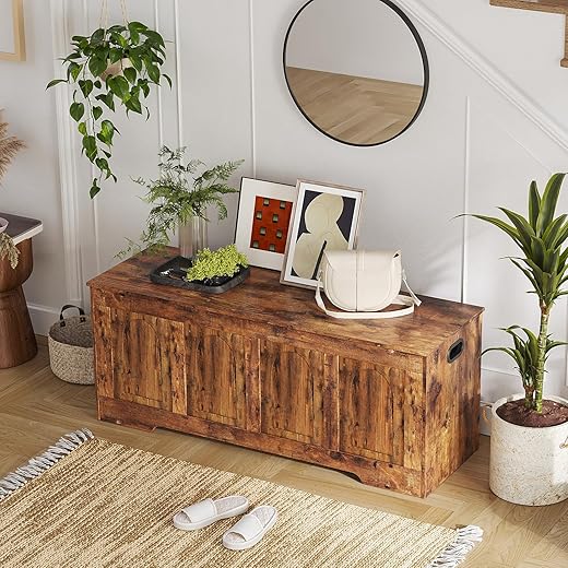 DINZI LVJ Storage Chest, 47.2”Wooden Storage Box with 2 Safety Hinges