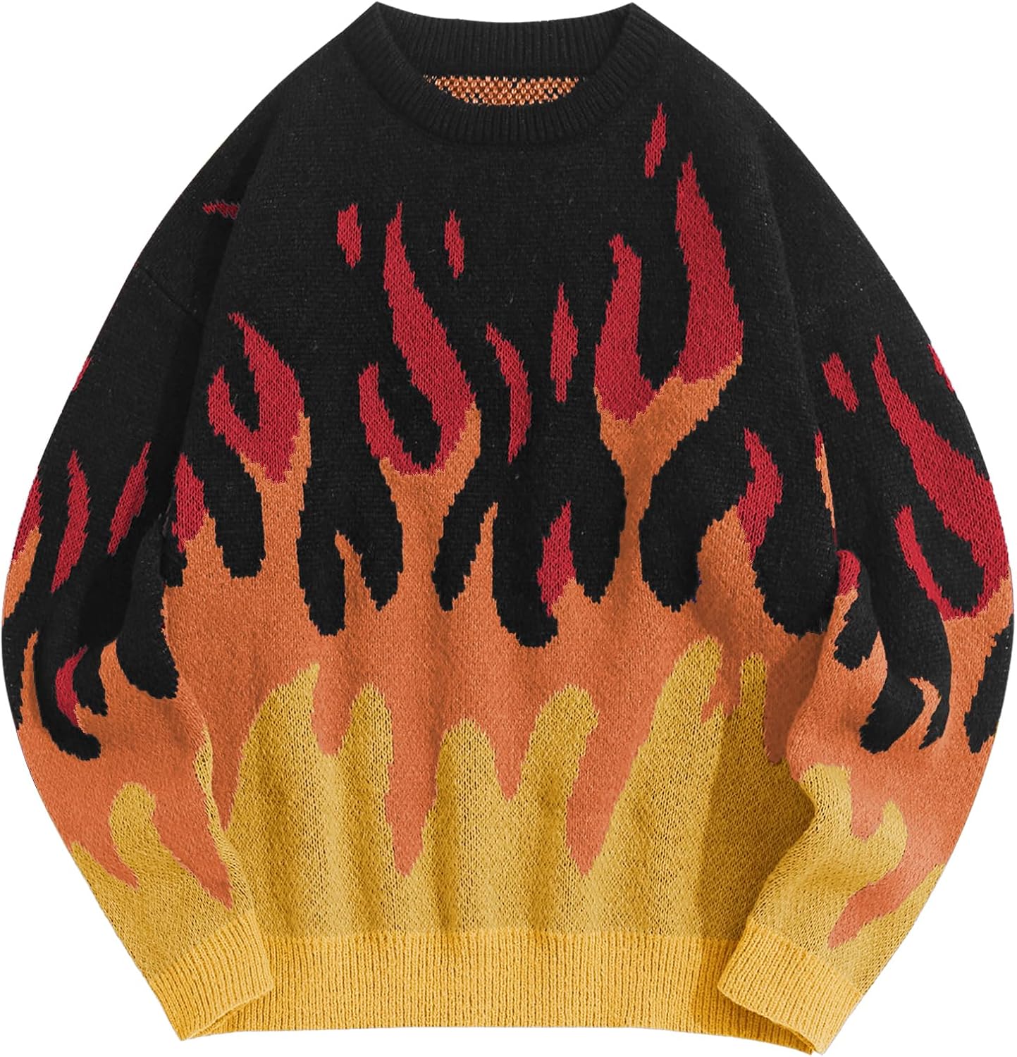 ZAFUL Men's Oversized Sweater Y2K Aesthetic Flame Graphic Crewneck Knit Pullover Unisex Casual Sweaters