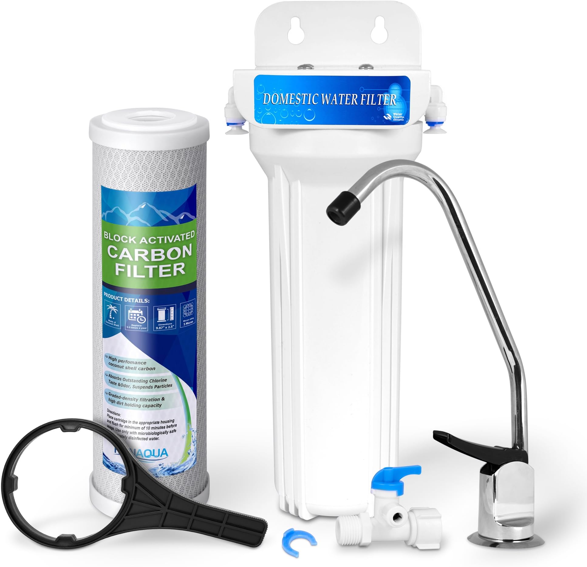 One Stage of Filtration : Premium Under Sink Direct Connect One Water Filtration System with 100% lead-free Chrome faucet -Removes Chlorine, Bad Tastes, Odors And 99.99% of Contaminants (One Stage of Filtration)